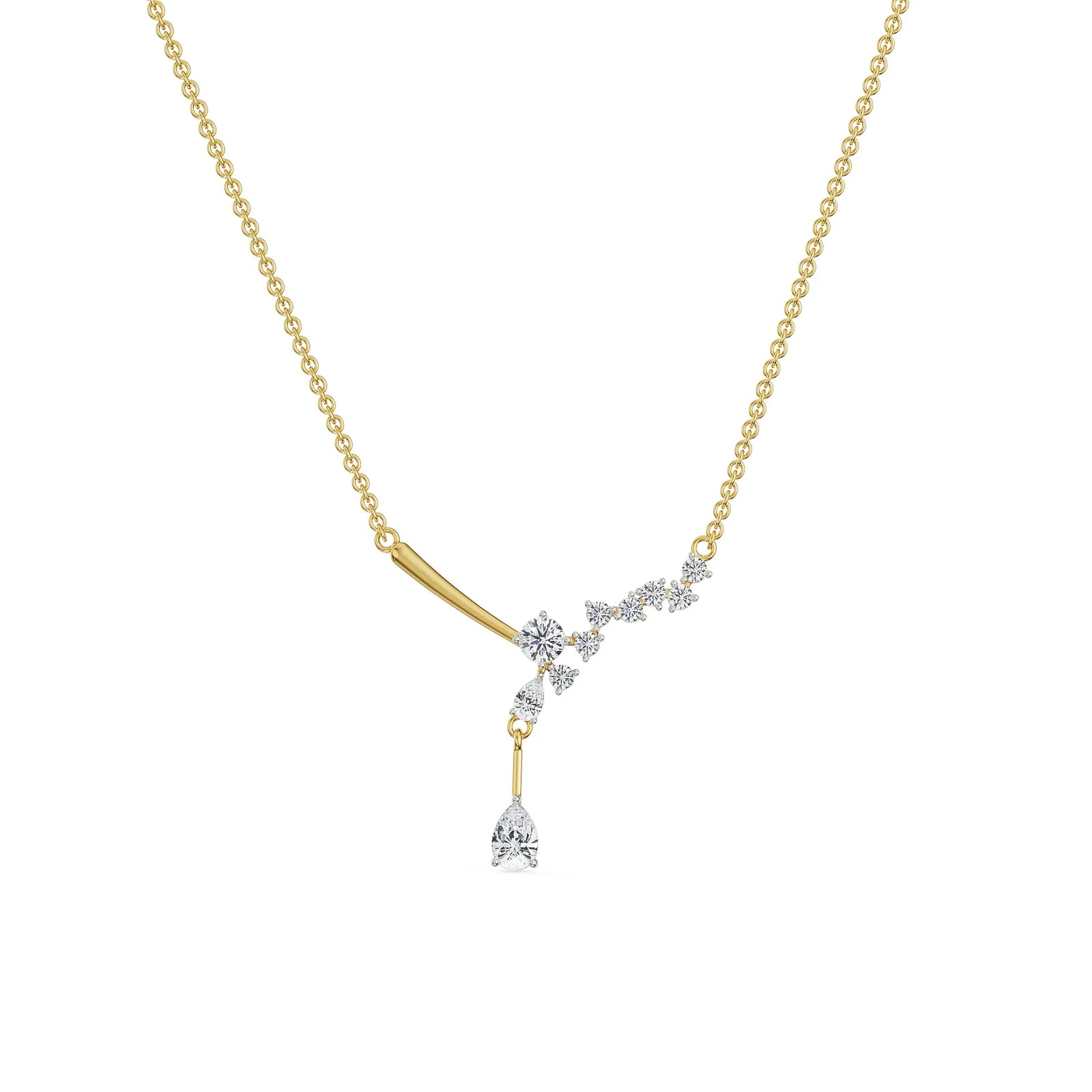 Saphie One Sided Diamond Necklace Right View in 9KT