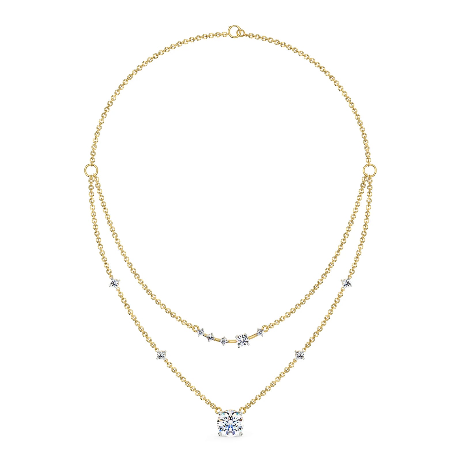 Two Layered Solitaire Necklace Front View