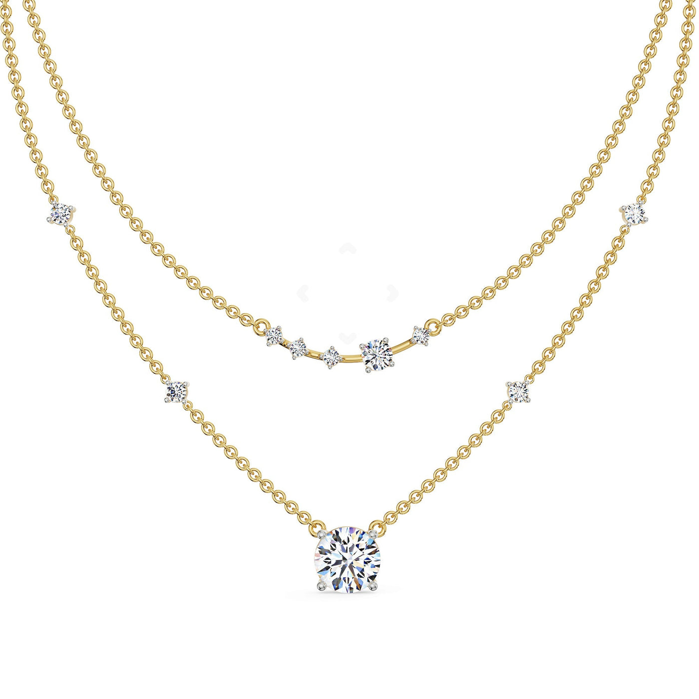 Two Layered Lab Grown Diamond Solitaire Necklace 9KT