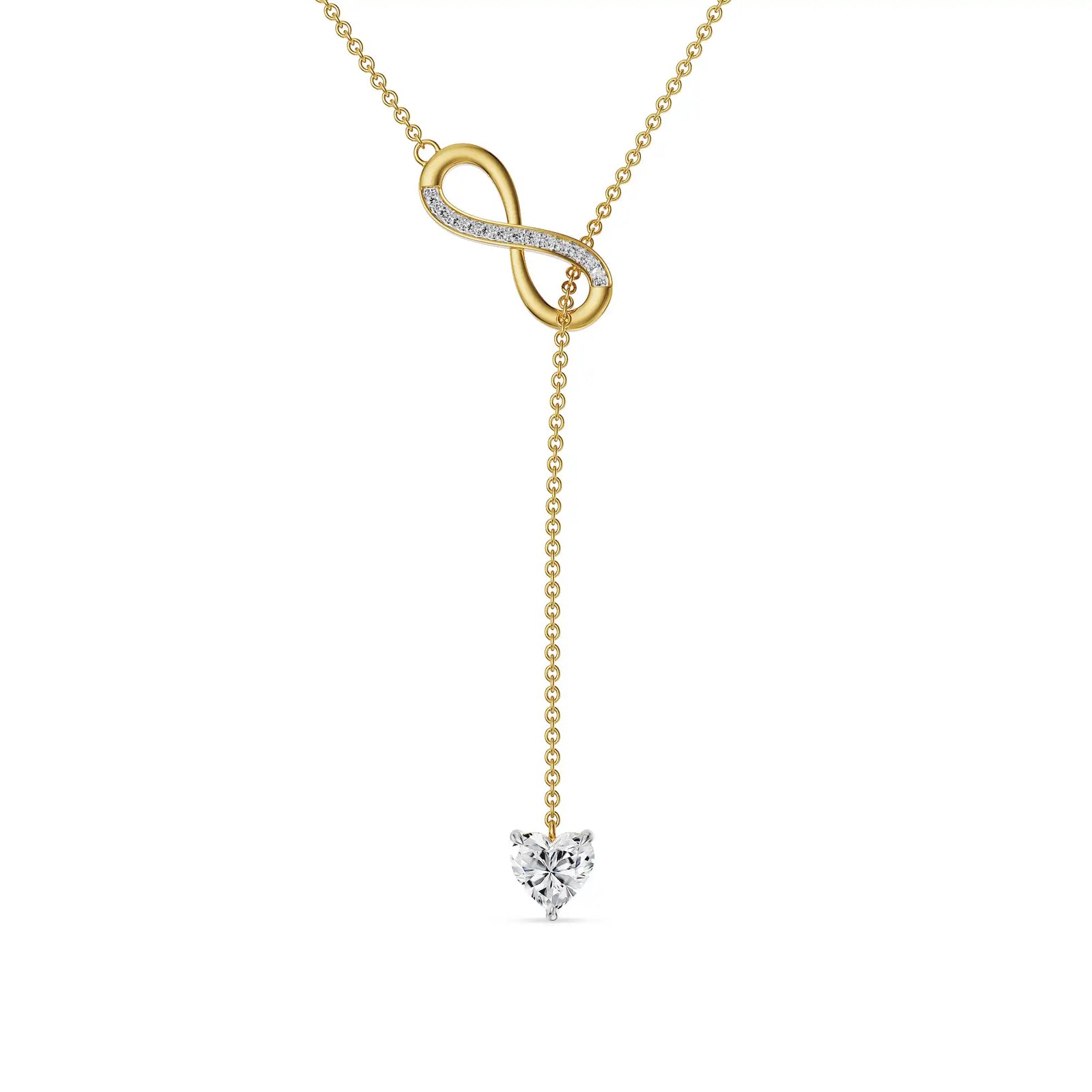 Infinity Heart Lab Grown Diamond Lariat Necklace - perspective view