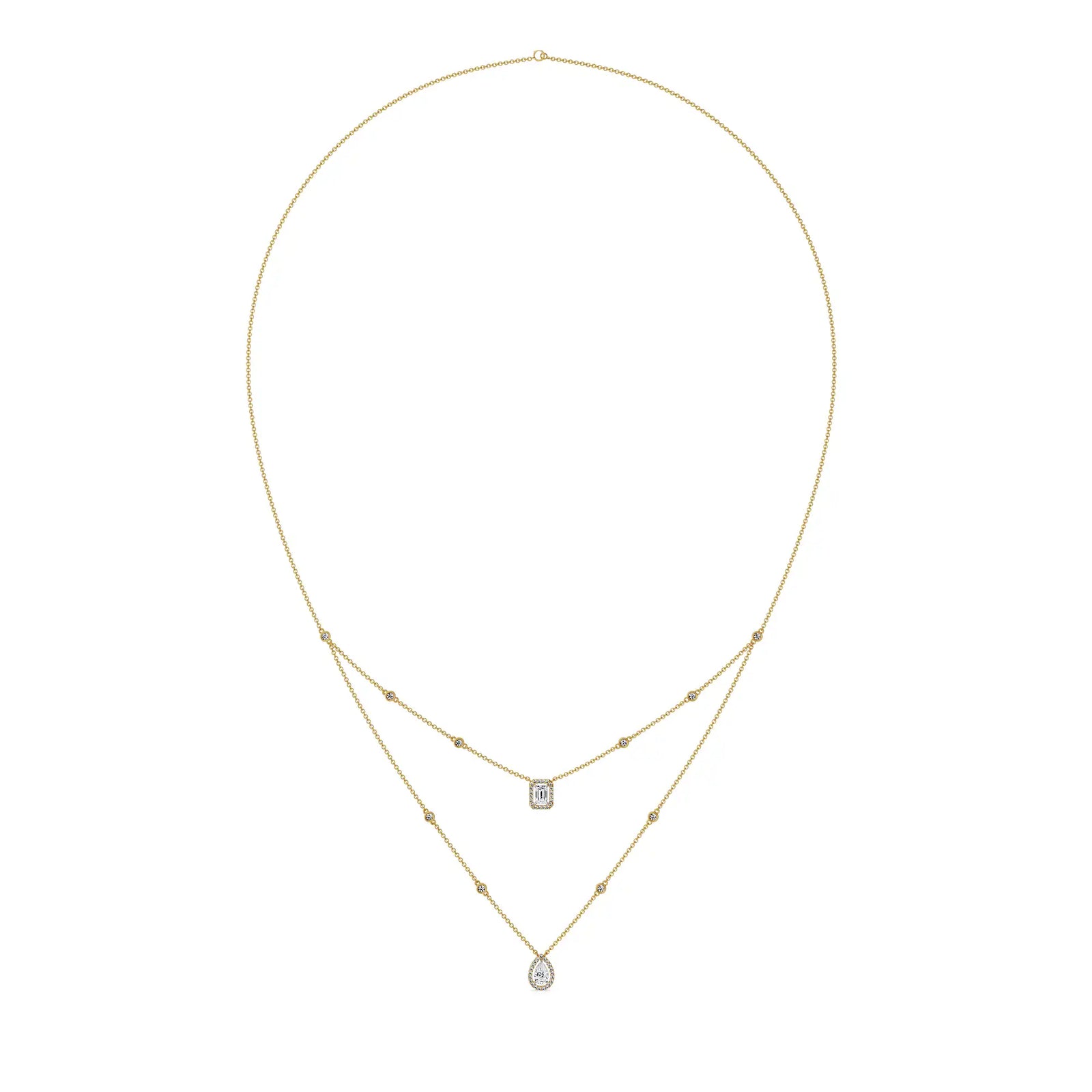 Layered Halo Solitaire Lab Grown Diamond Necklace - front view