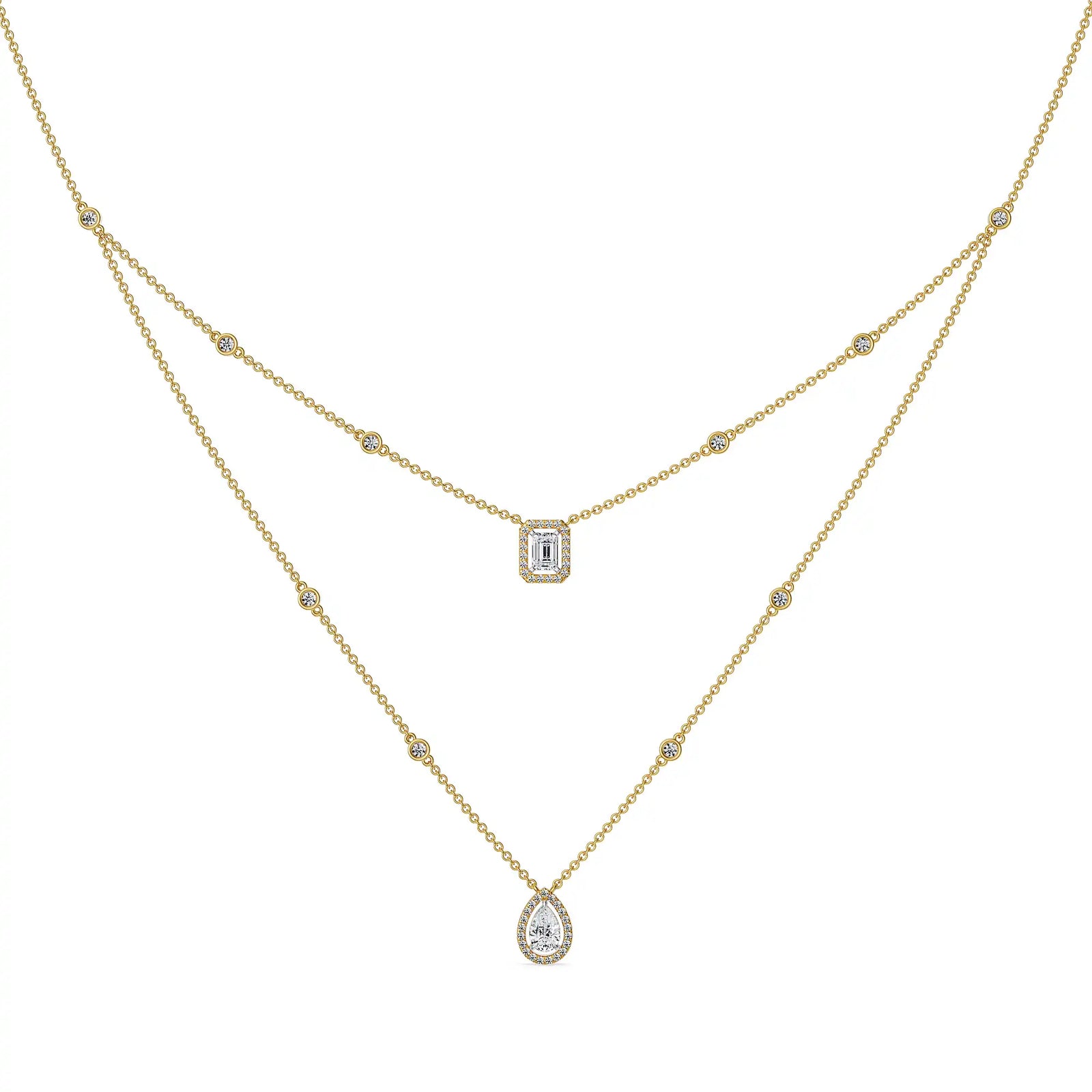 Layered Halo Solitaire Lab Grown Diamond Necklace - top view