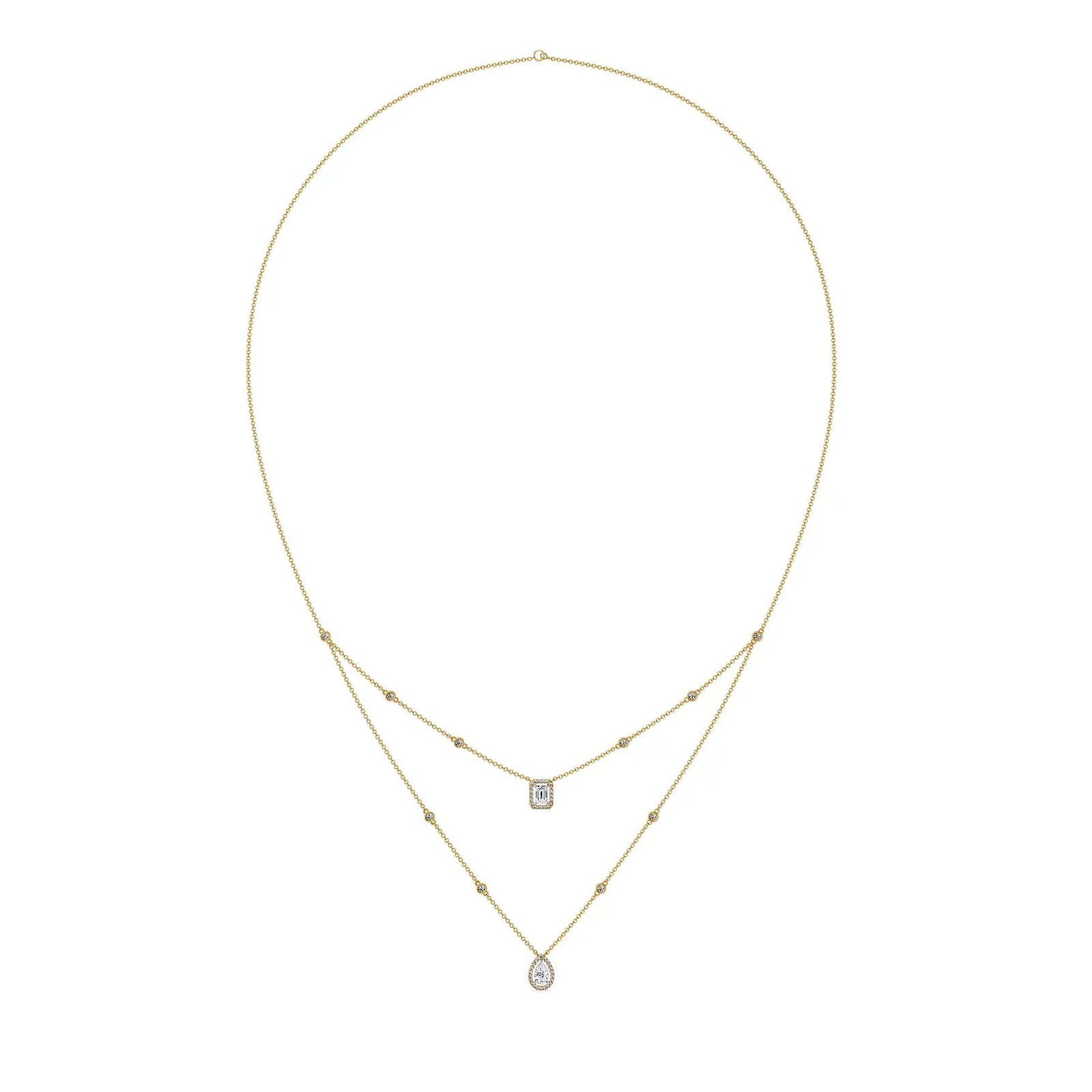 Layered Halo Solitaire Lab Grown Diamond Necklace - top view