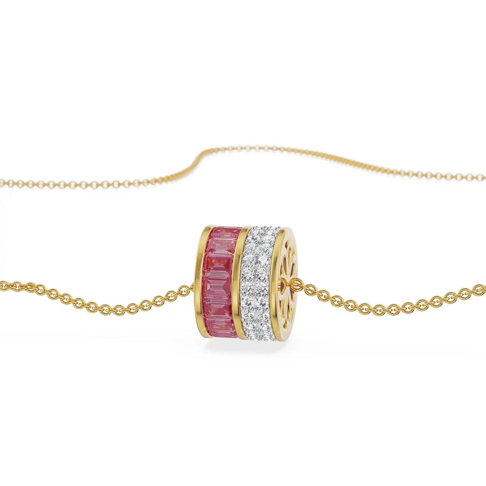 Drum Ruby Lab Grown Diamond Necklace - Front view