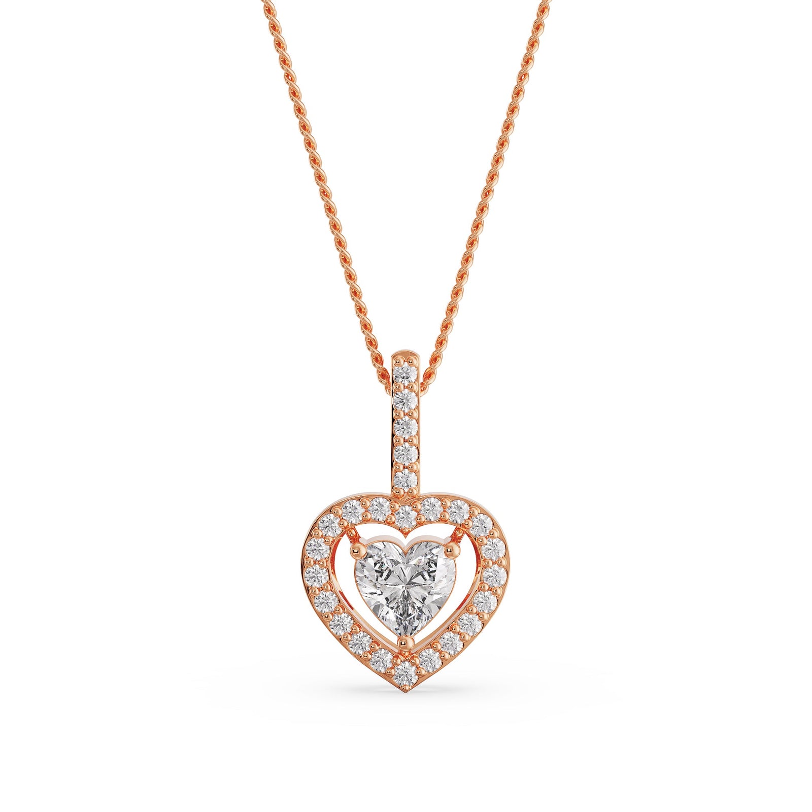 Heart in Heart Diamond Pendant Front View
