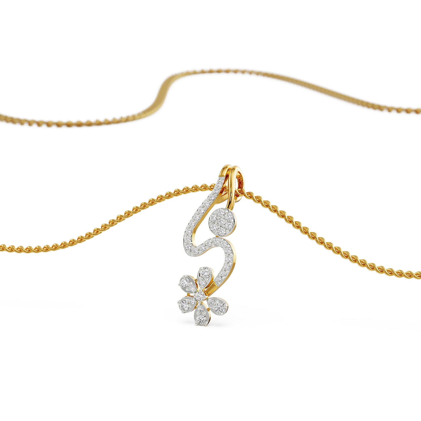 Floral Drop Diamond Pendant Prospective view