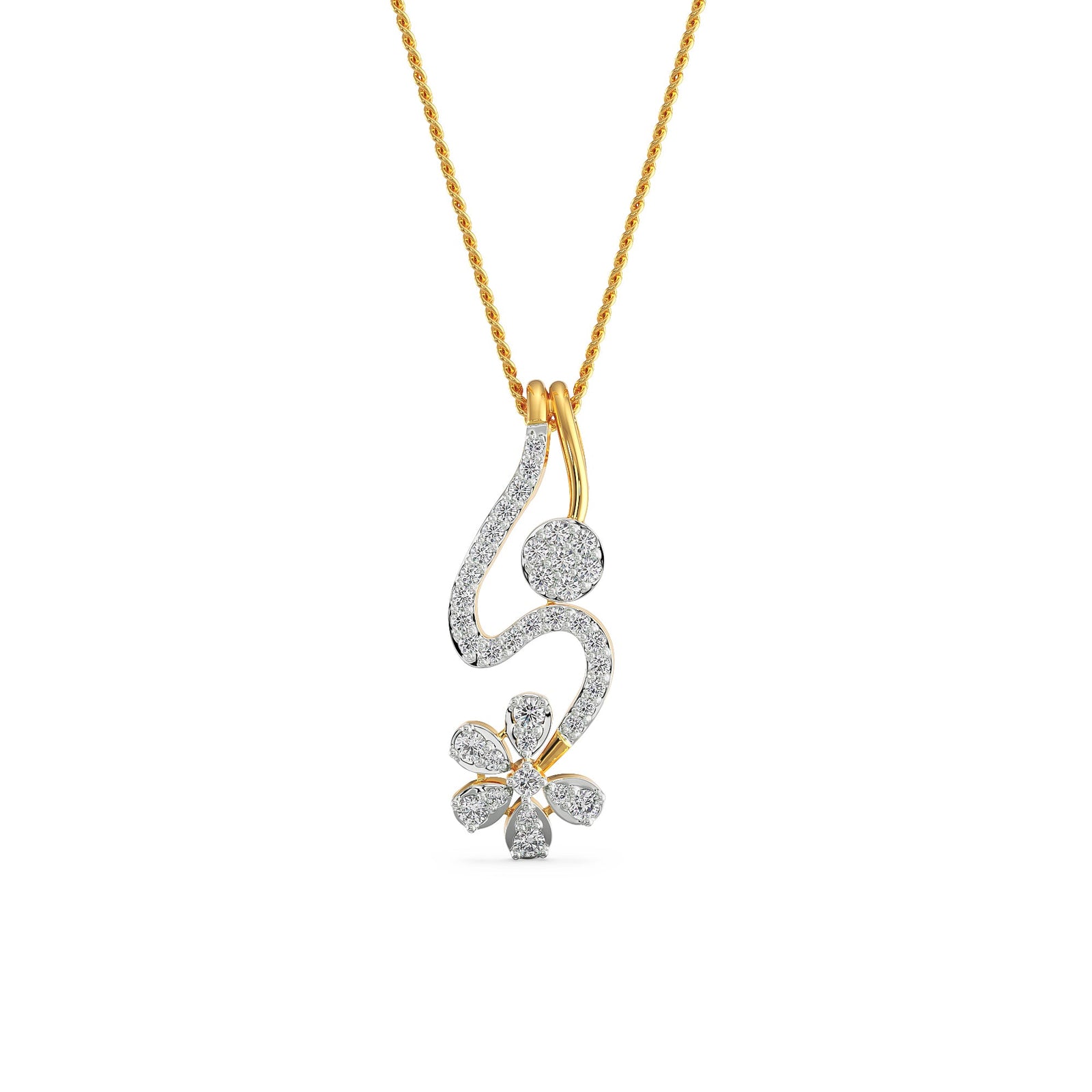 Floral Drop Diamond Pendant Front View
