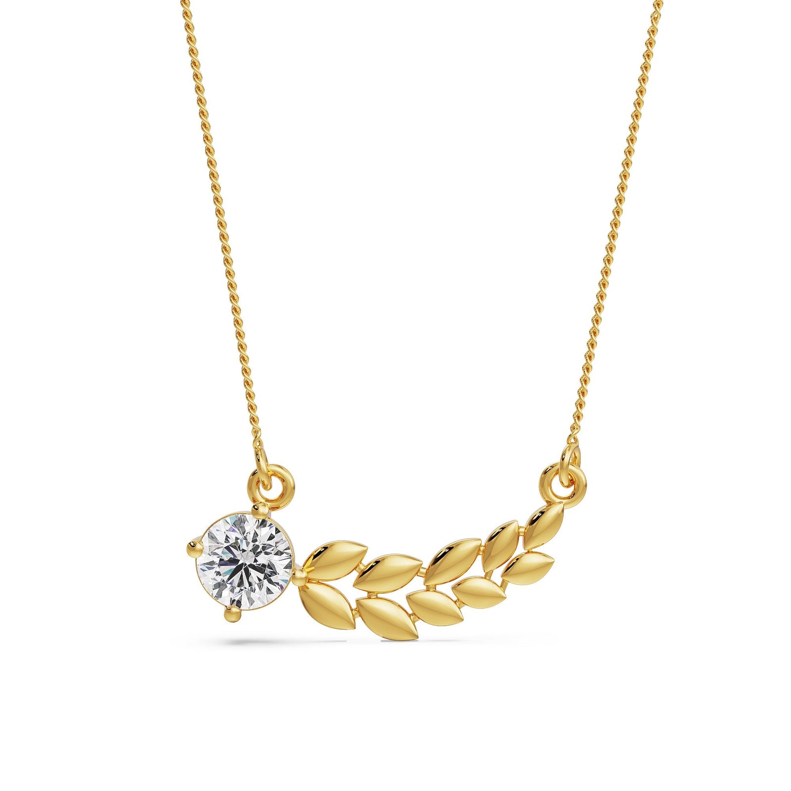 Dewy Leaf Diamond Necklace Front view in 9KT