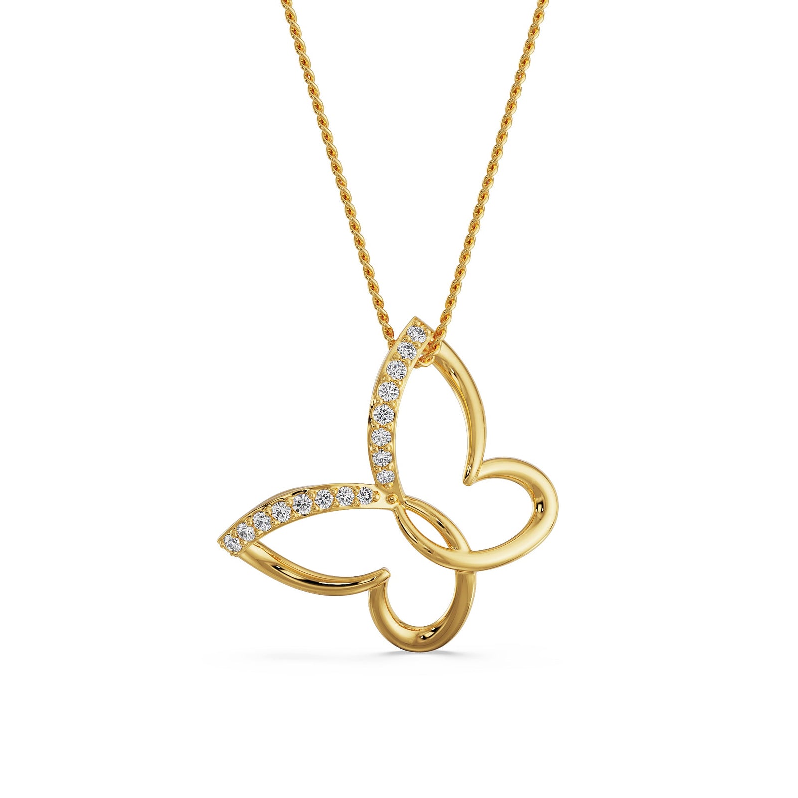 Minimalist Butterfly Diamond Pendant Front view