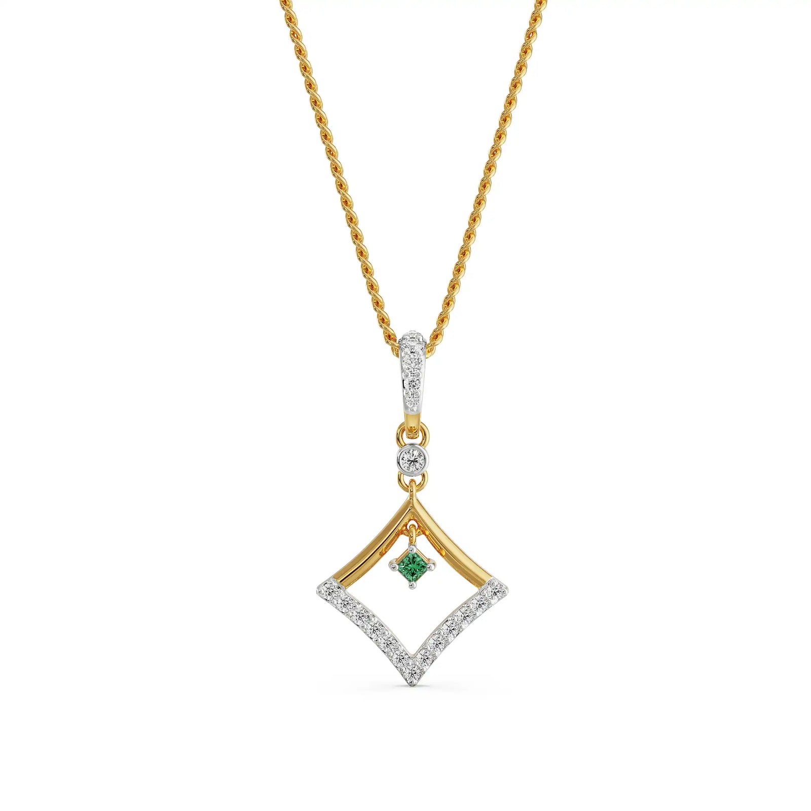 Elegant Emerald Diamond Pendant Front View