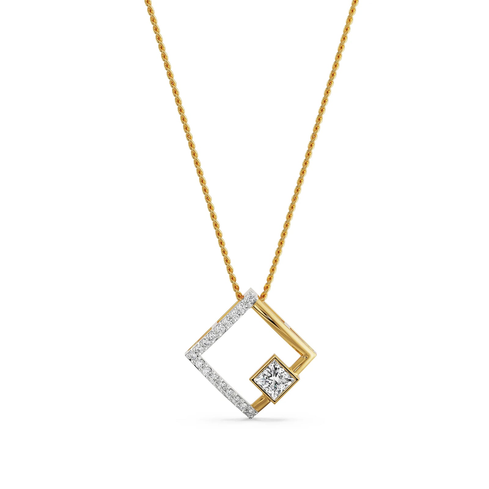 Princess Cut Diamond Pendant Front View