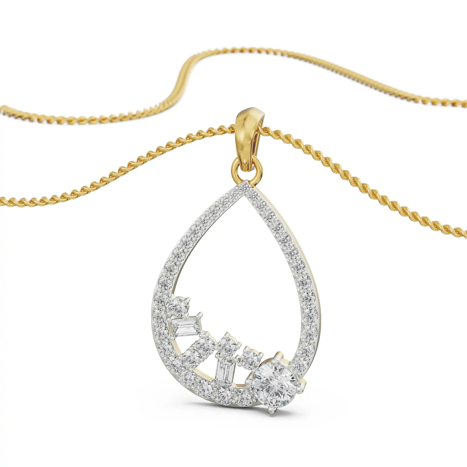 Cluster Drop Multi Diamond Pendant Prospective View in 9KT