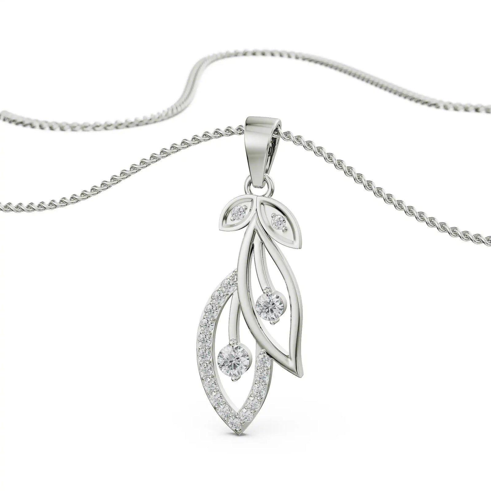 Dewy Leaf Platinum Pendant Prospective View in 9KT