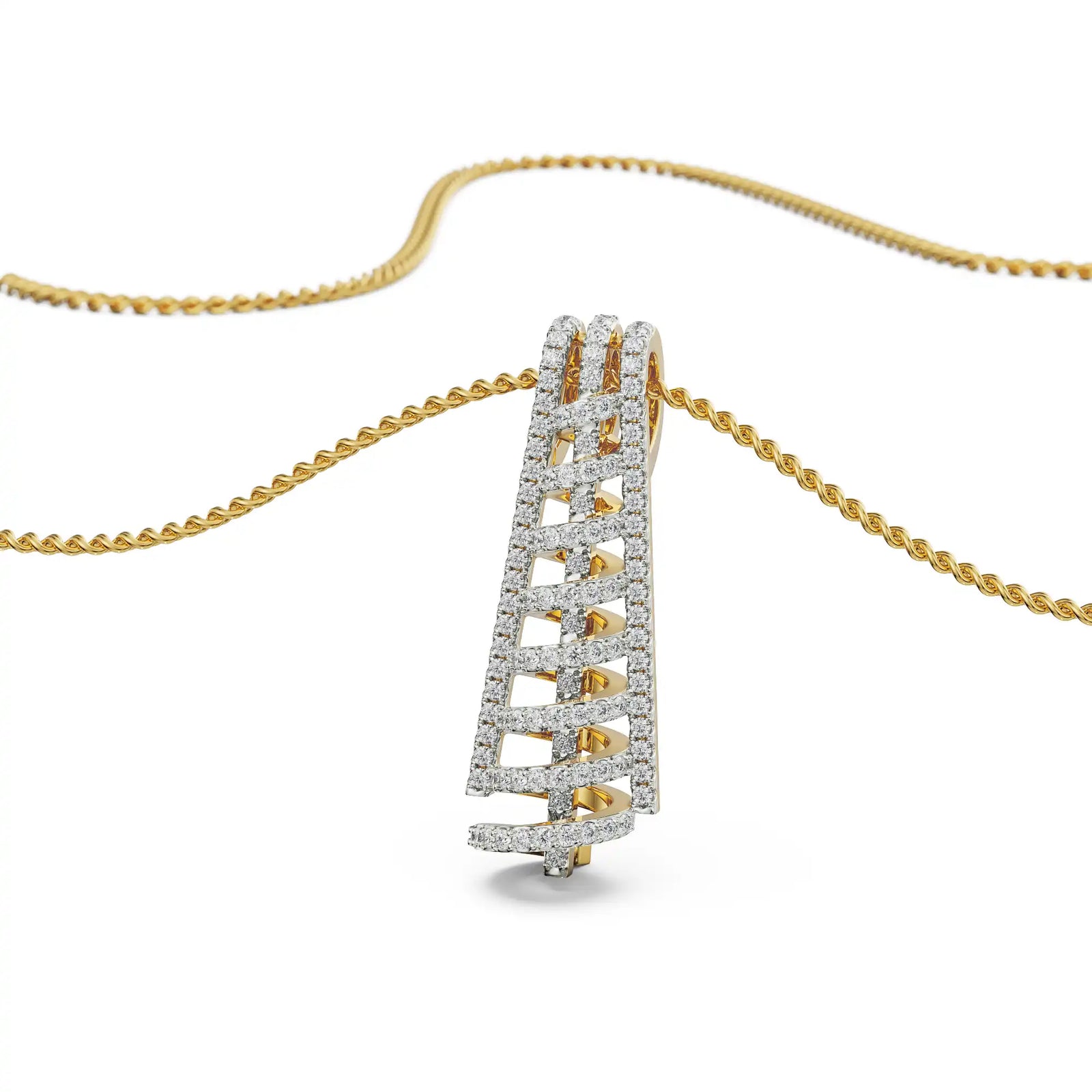 Spiral Drop Diamond Pendant Prospective View in 9KT