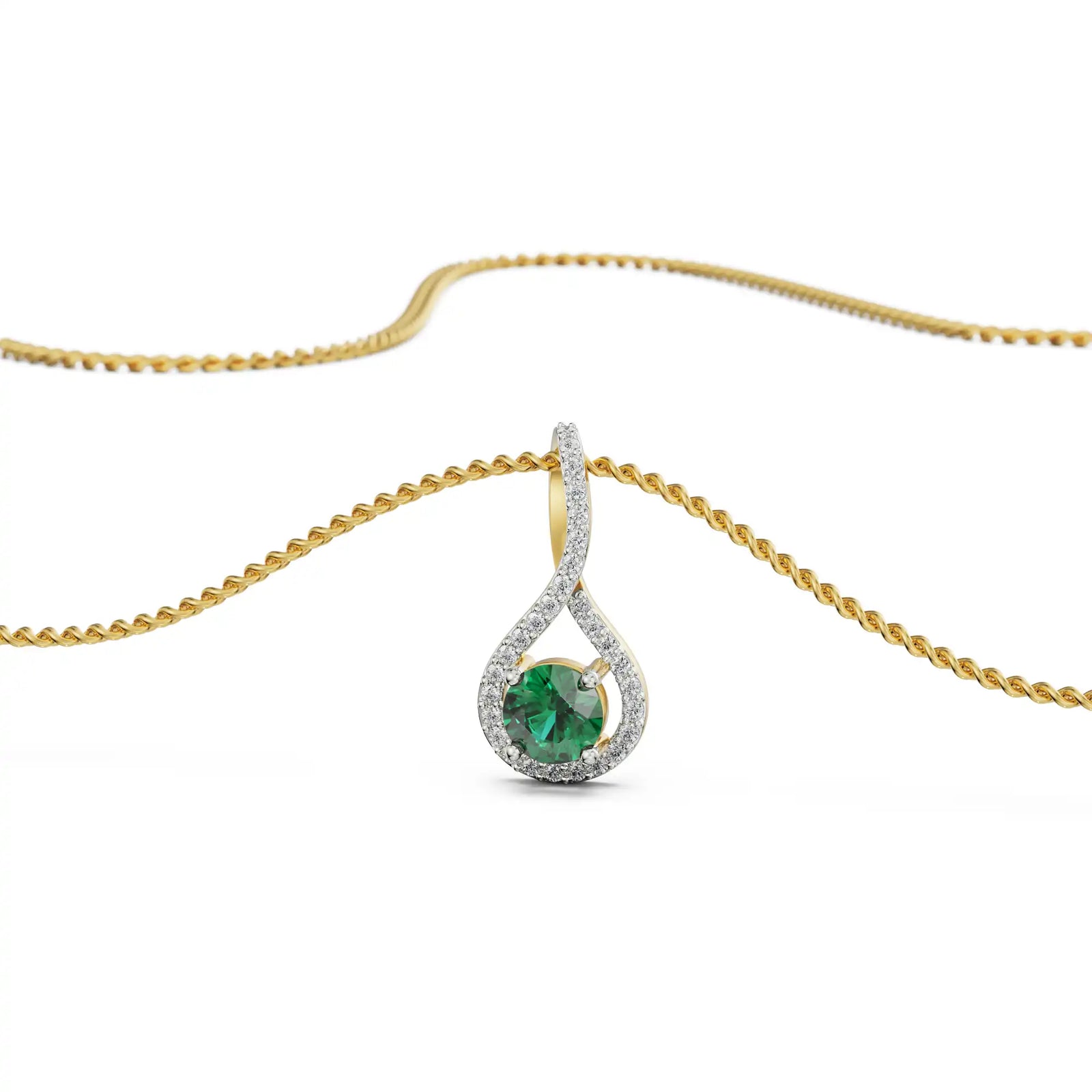 Emerald Pave Diamond Pendant Prospective View in 9KT