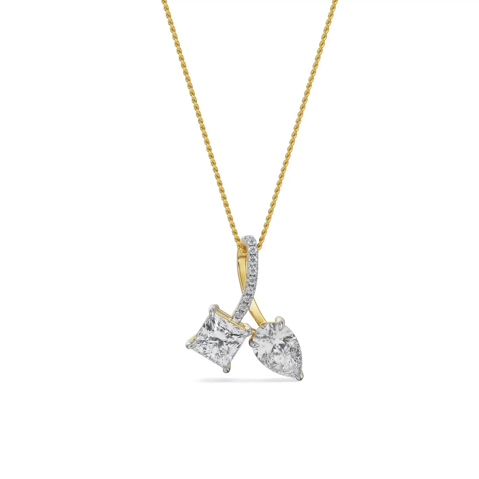 Square Pear Diamond Pendant Front View in 9KT