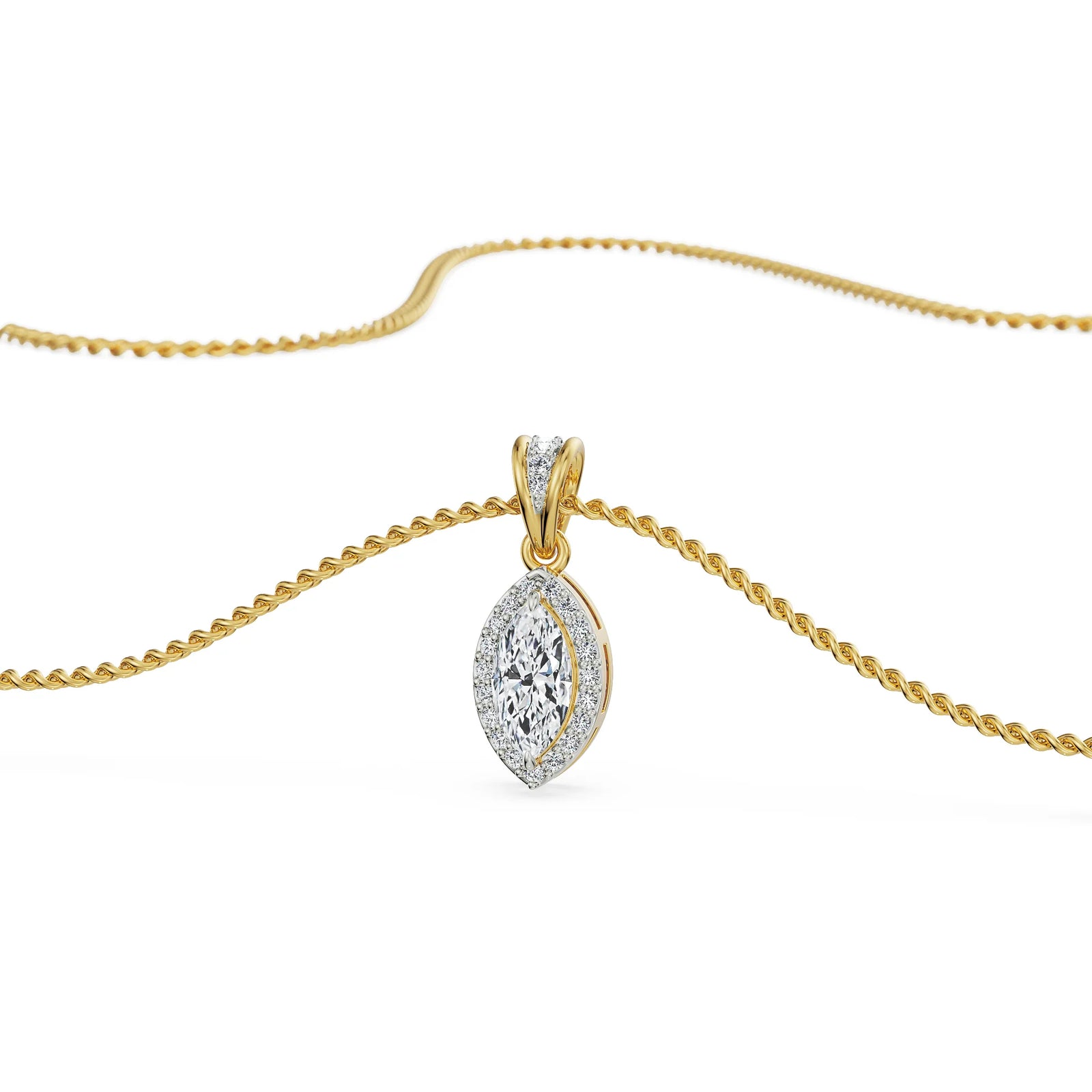 0.5 CT Marquise Halo Diamond Pendant Front View