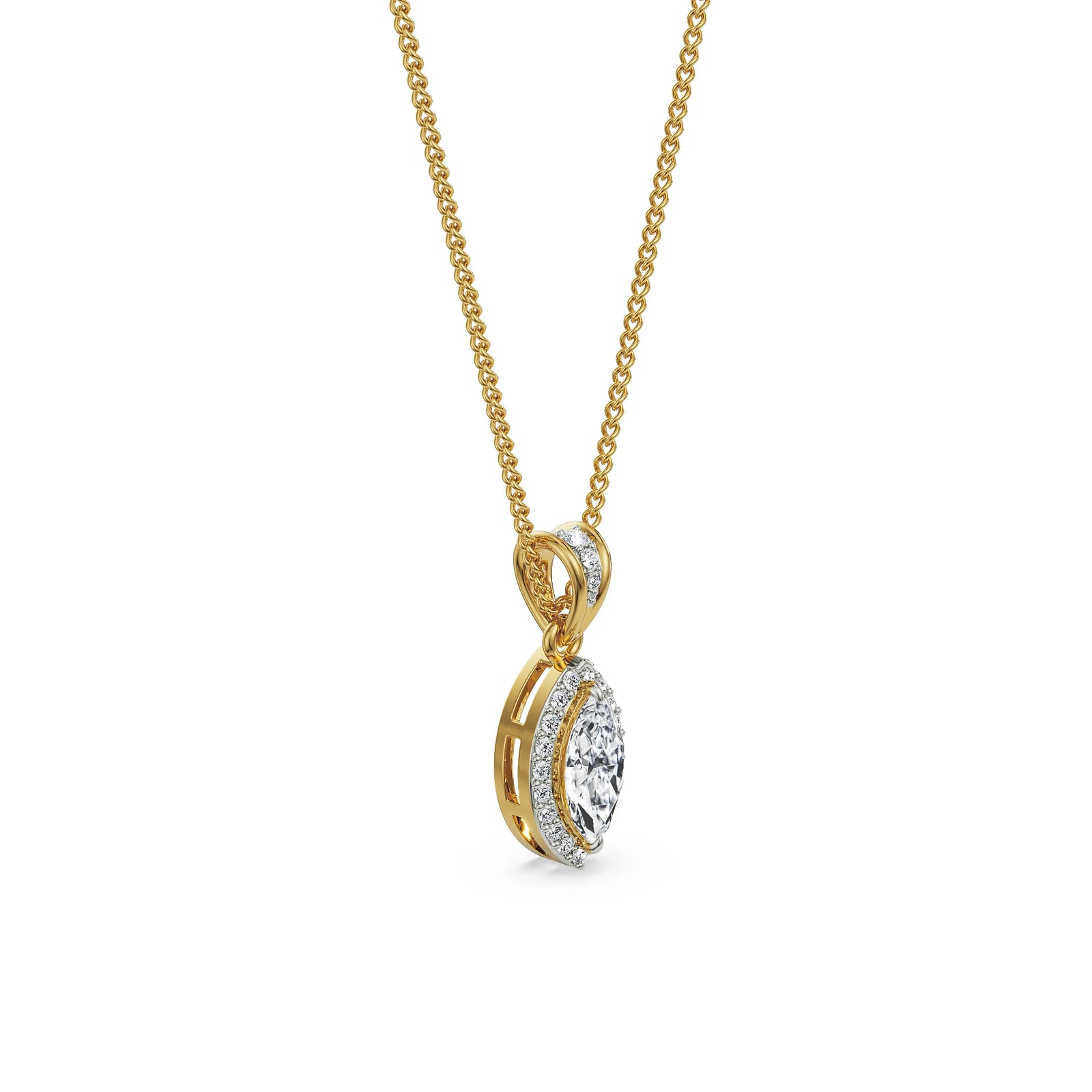0.5 CT Marquise Halo Diamond Pendant Left view