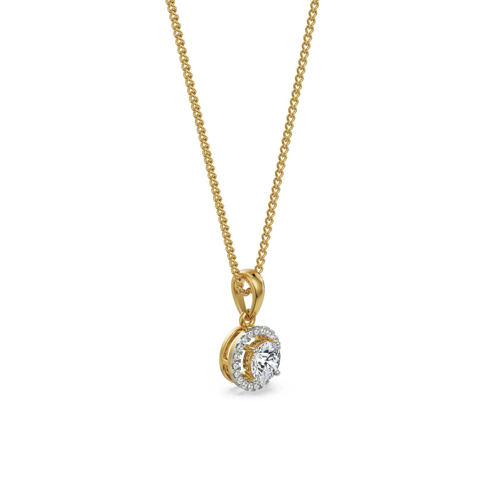 0.5 CT Halo Diamond Pendant Left View