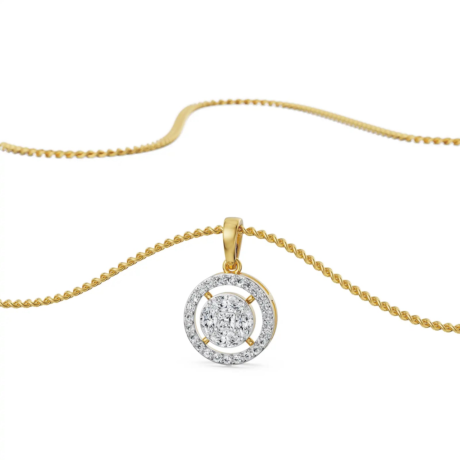 Geometric Glistening Diamond Pendant front view in 9KT