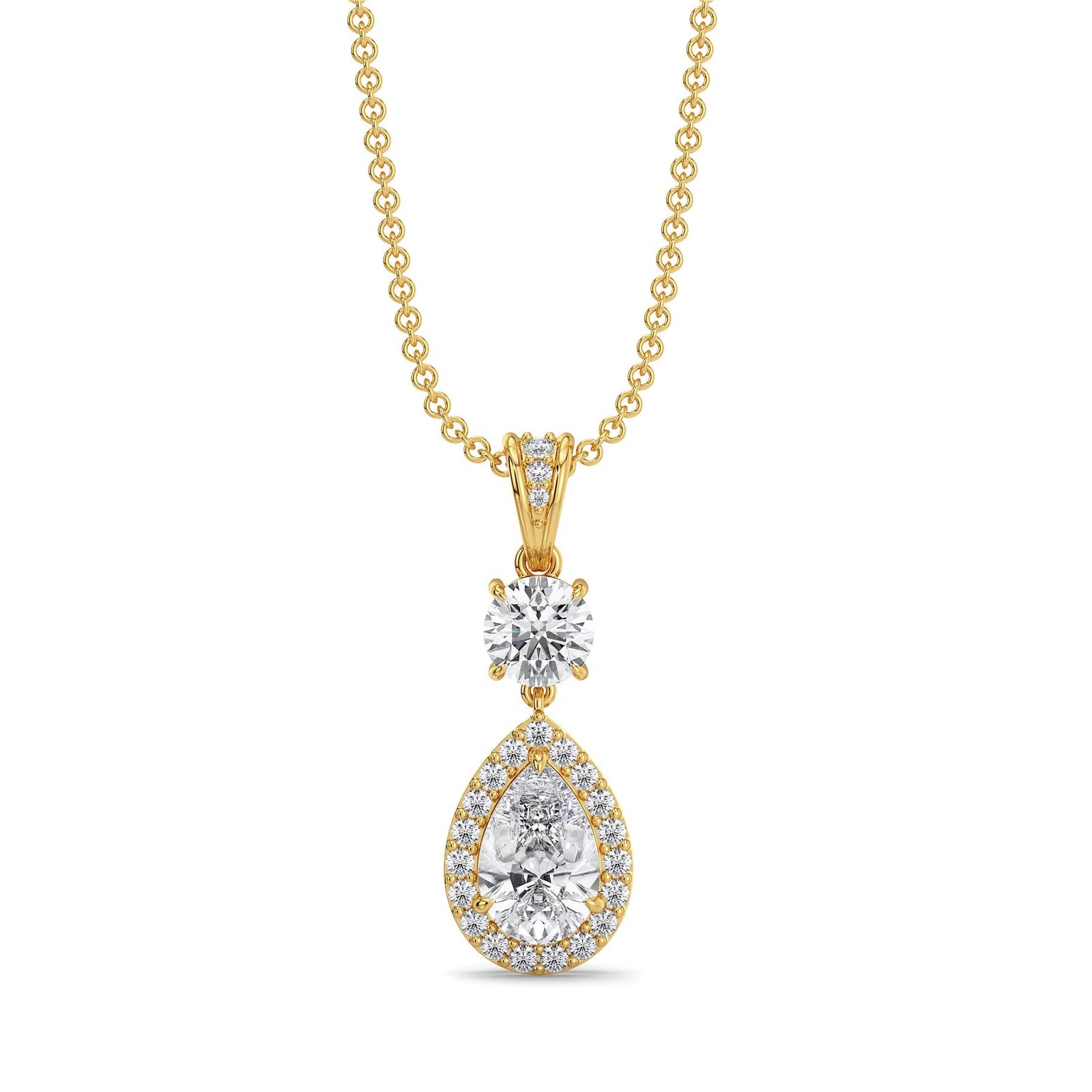 Halo Tear Drop Lab Grown Diamond Pendant - front view