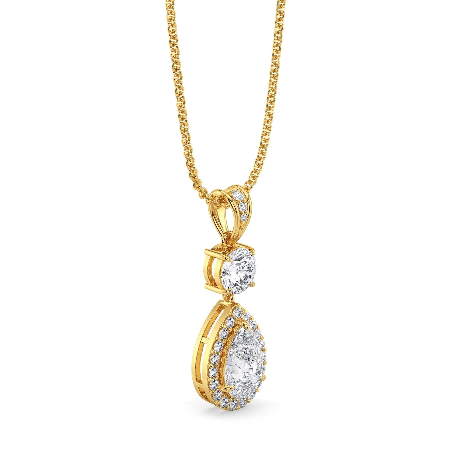 Halo Tear Drop Lab Grown Diamond Pendant - side view
