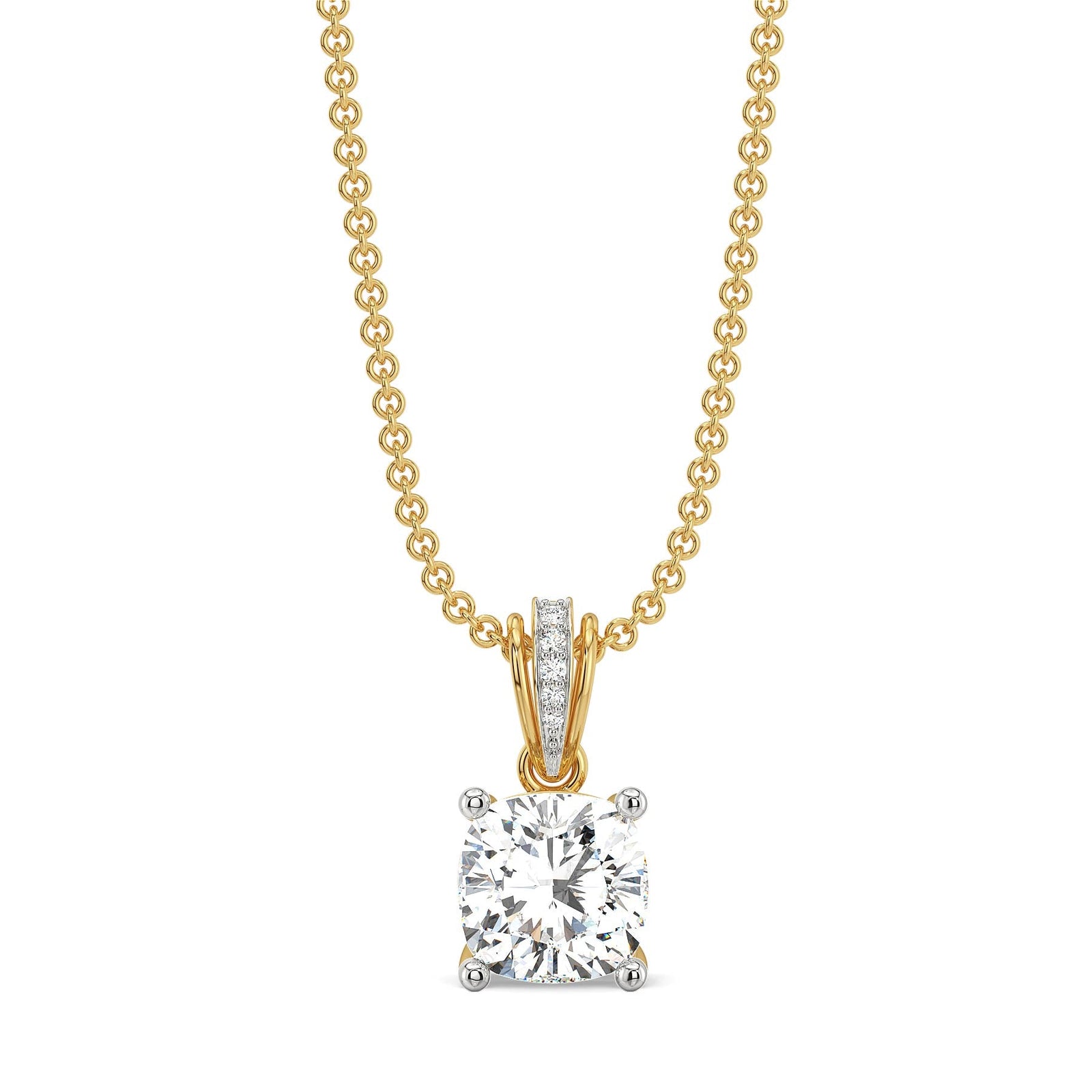 2 CT Cushion Lab Grown Diamond Solitaire Pendant -  front view