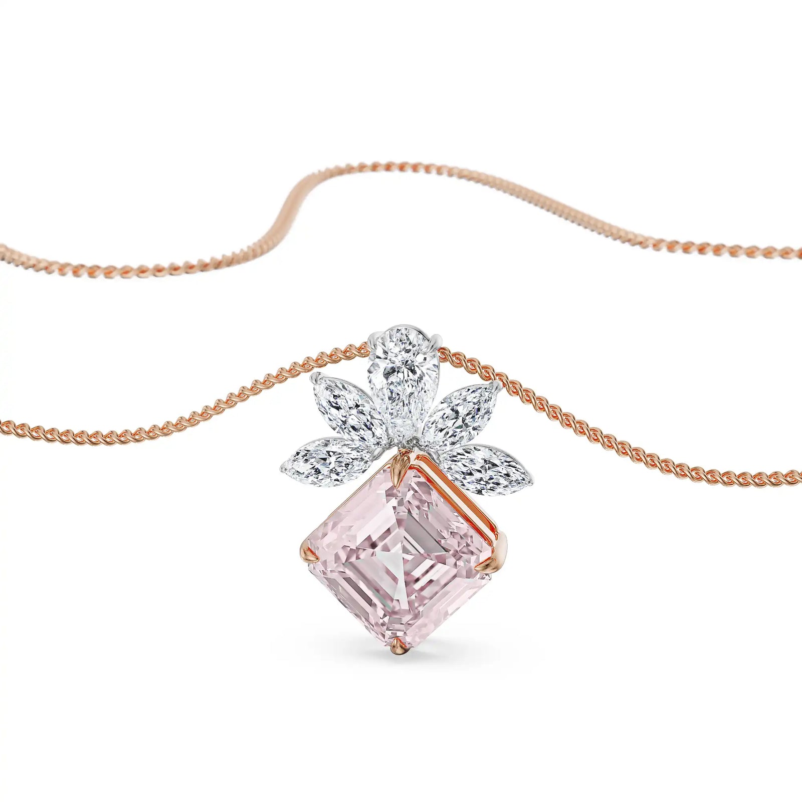 Floral Pink Lab Grown Diamond Pendant - front view in 9KT