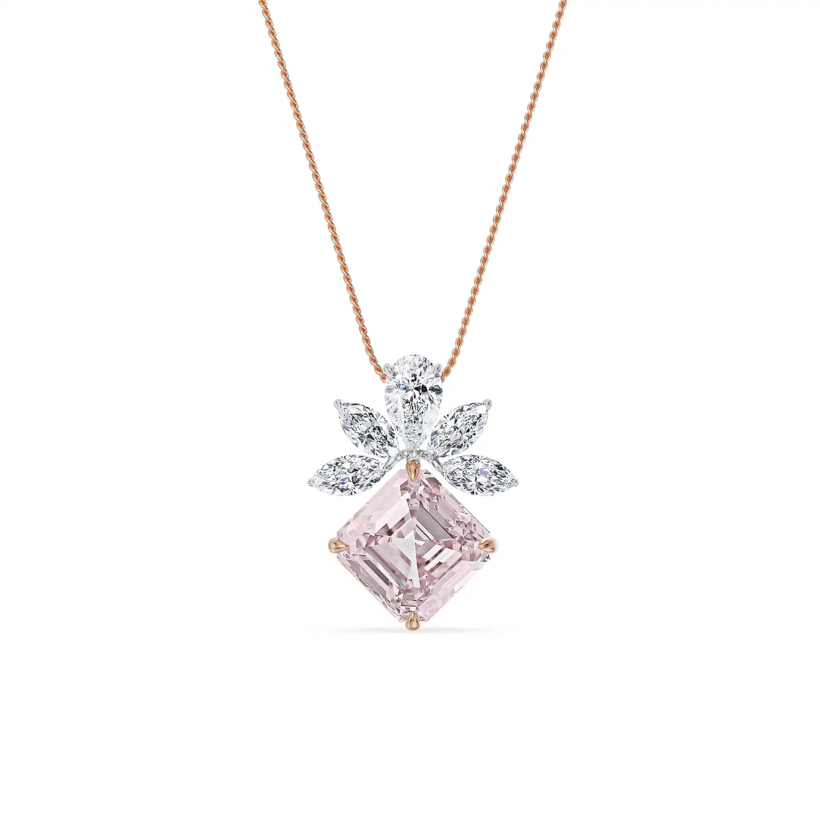 Floral Pink Lab Grown Diamond Pendant - perspective view