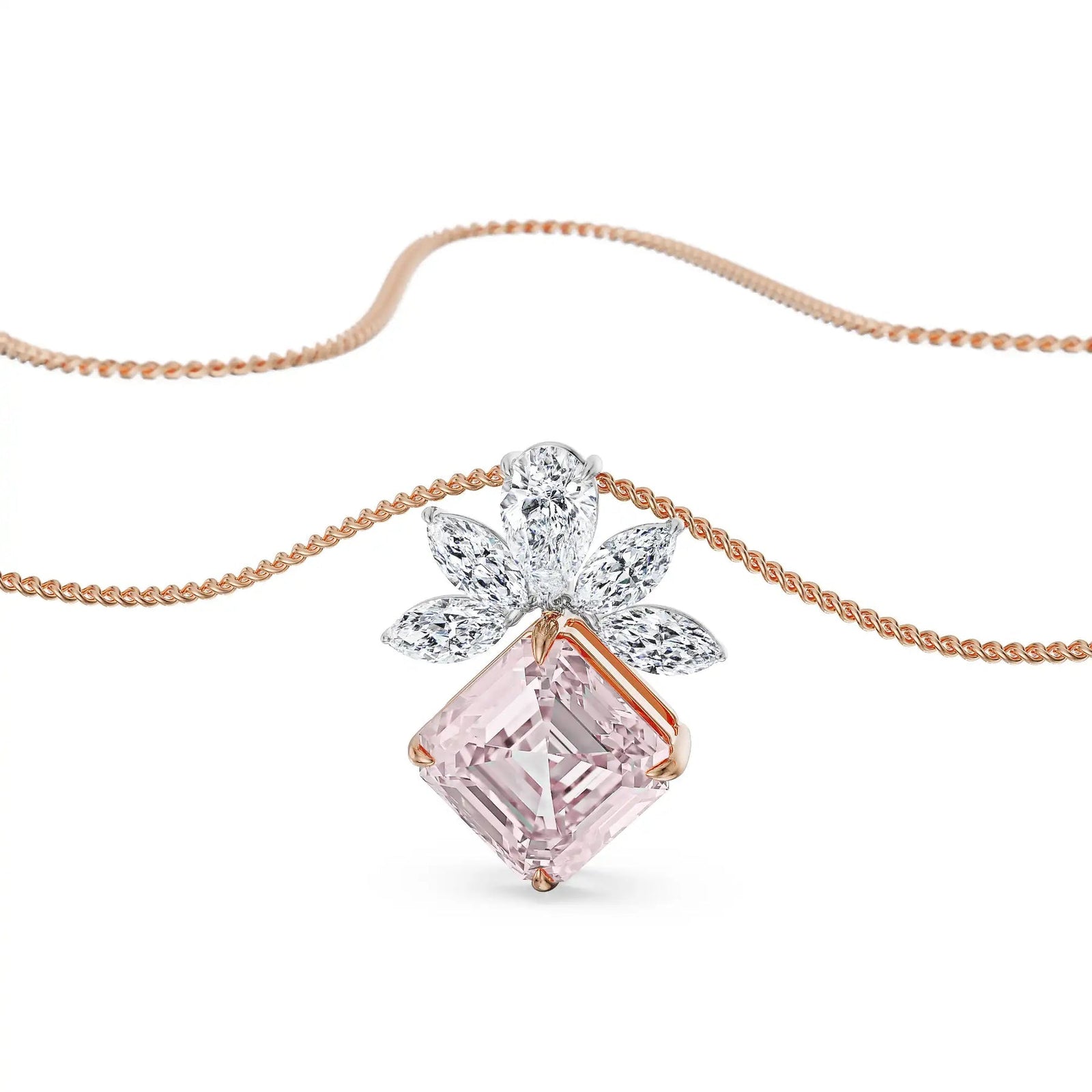 Floral Pink Lab Grown Diamond Pendant - top view