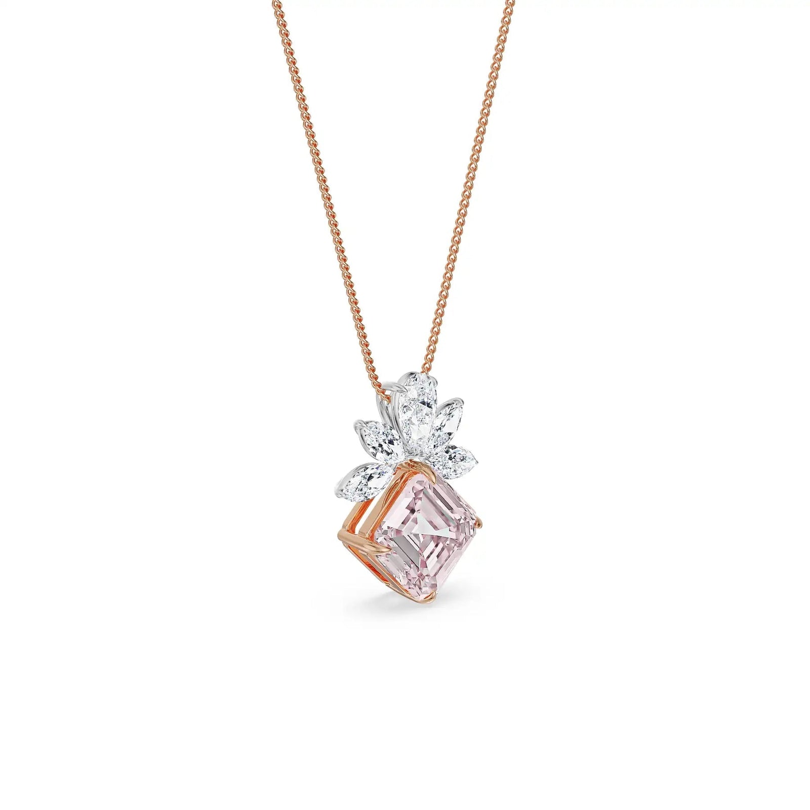 Floral Pink Lab Grown Diamond Pendant - perspective view