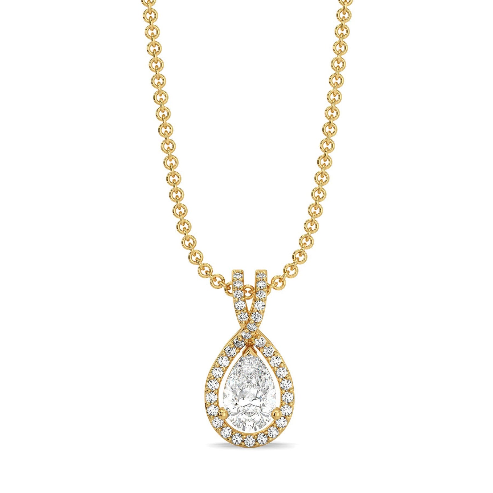 Pear Halo Lab Grown Diamond Solitaire Pendant - front view in 9KT