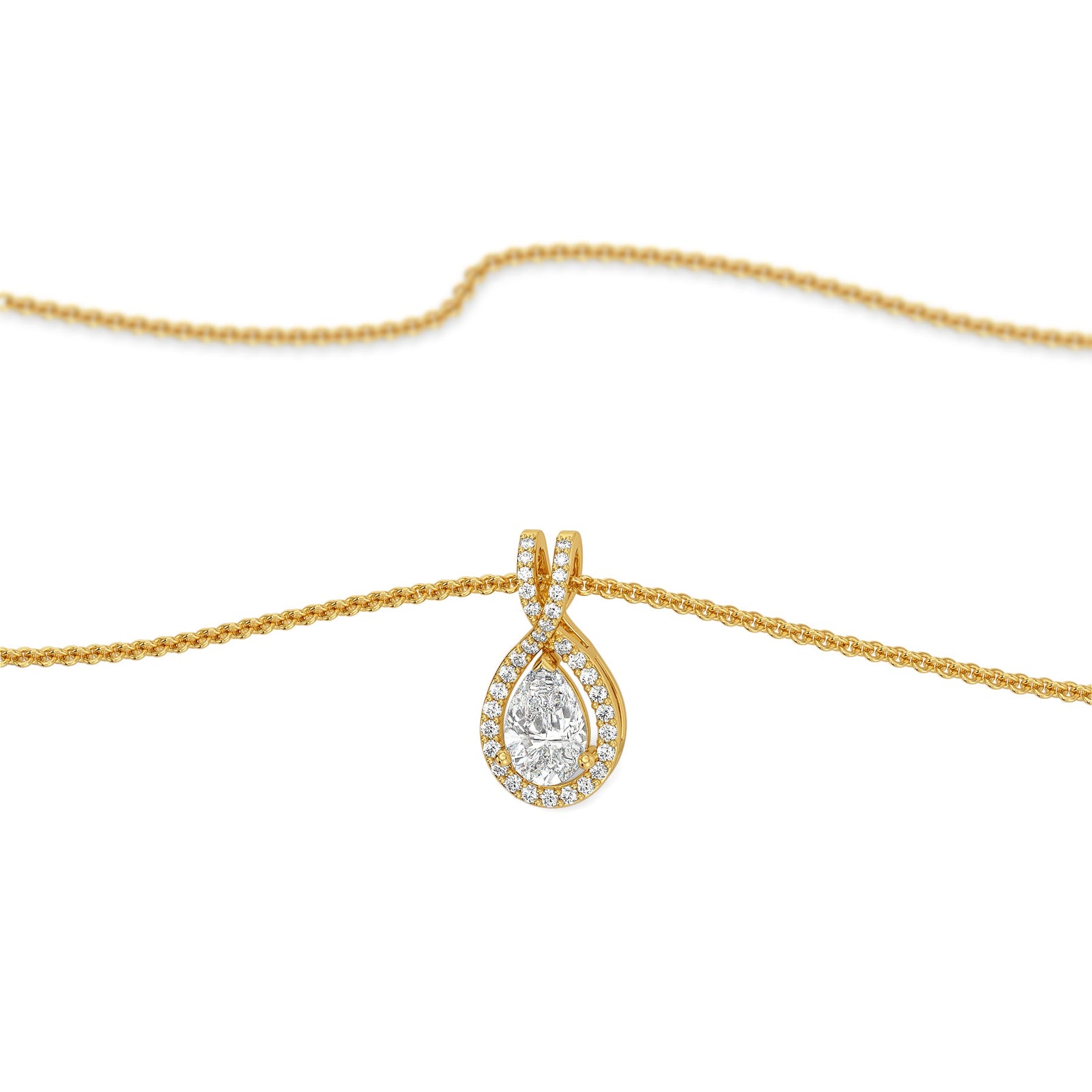 Pear Halo Lab Grown Diamond Solitaire Pendant - perspective view