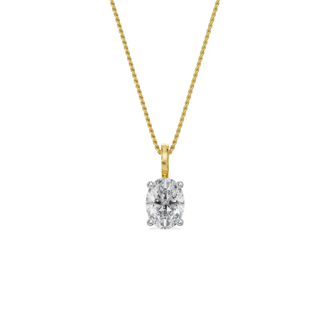 1.5 CT Oval Lab Grown Diamond Pendant- Front View in 9KT