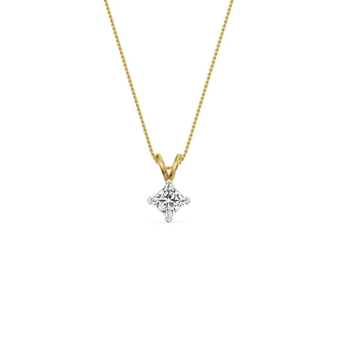 0.5 CT Princess Lab Grown Diamond Pendant- Front View in 9KT