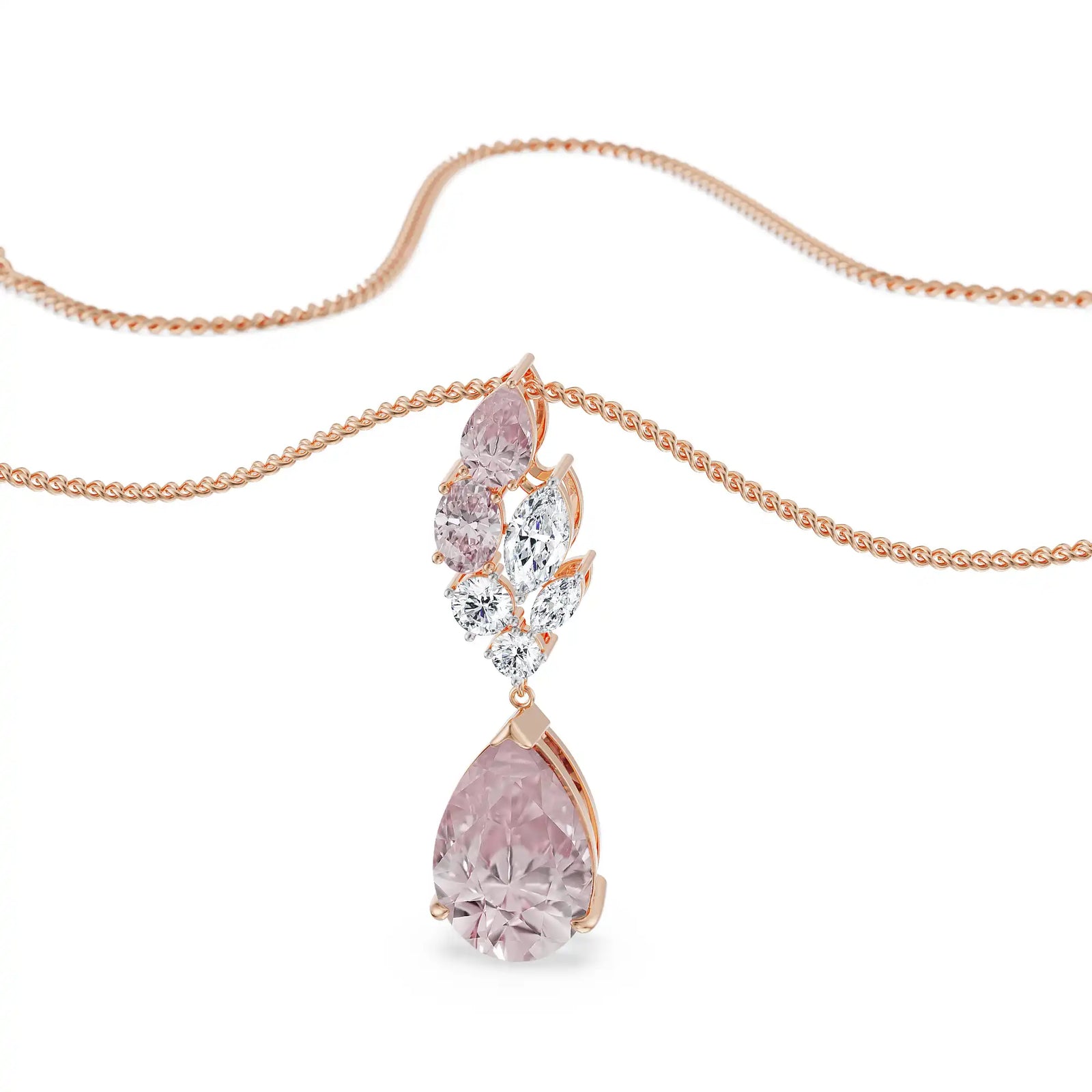 Pink Sapphire Lab Diamond Drop Pendant - front view