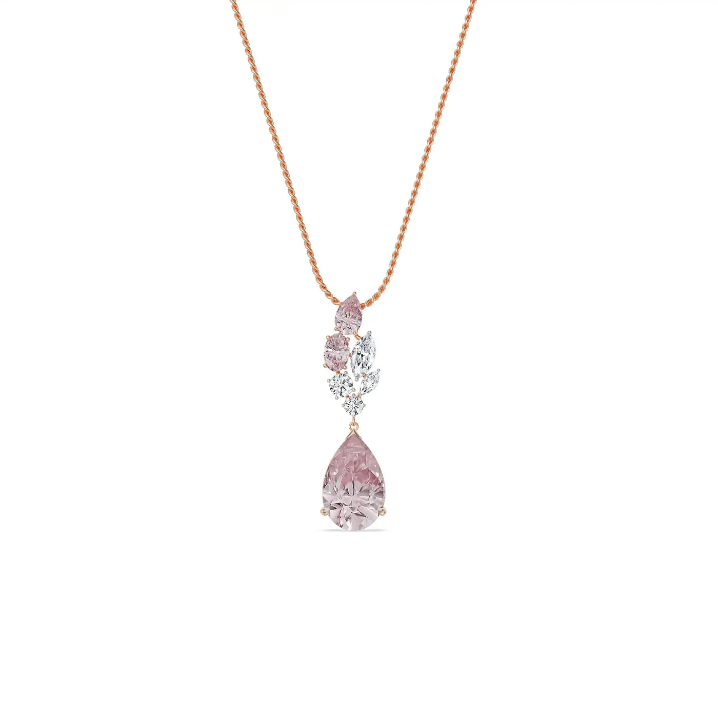 Pink Sapphire Lab Diamond Drop Pendant 9KT