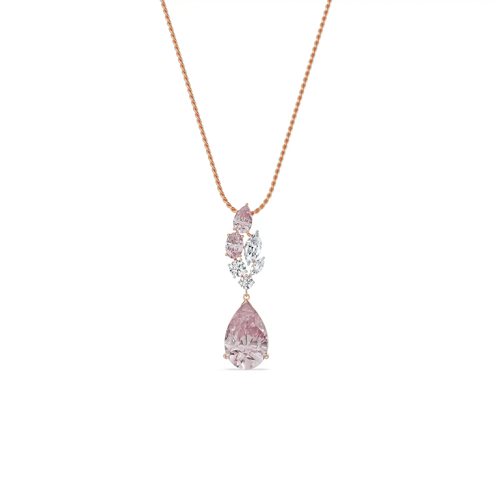 Pink Sapphire Lab Diamond Drop Pendant - perspective view - top view