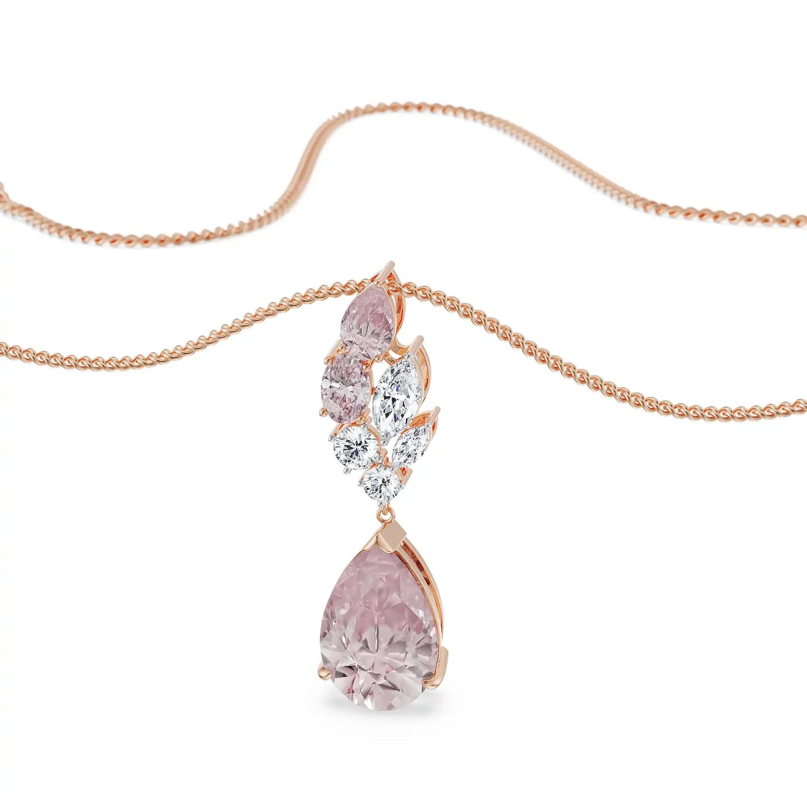 Pink Sapphire Lab Diamond Drop Pendant Set pendant - front view