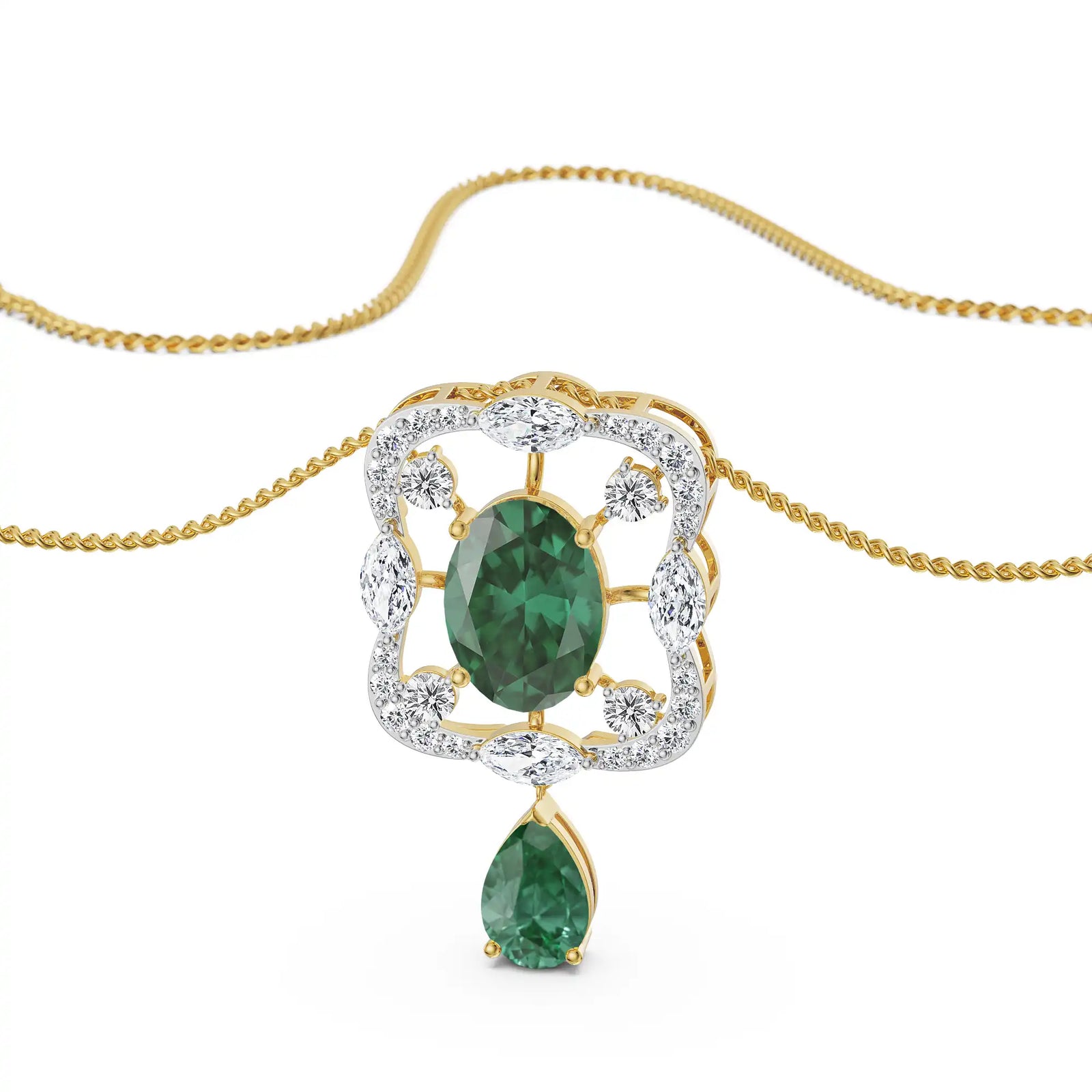 Romi Emerald Lab Diamond Pendant- Front view in 9KT