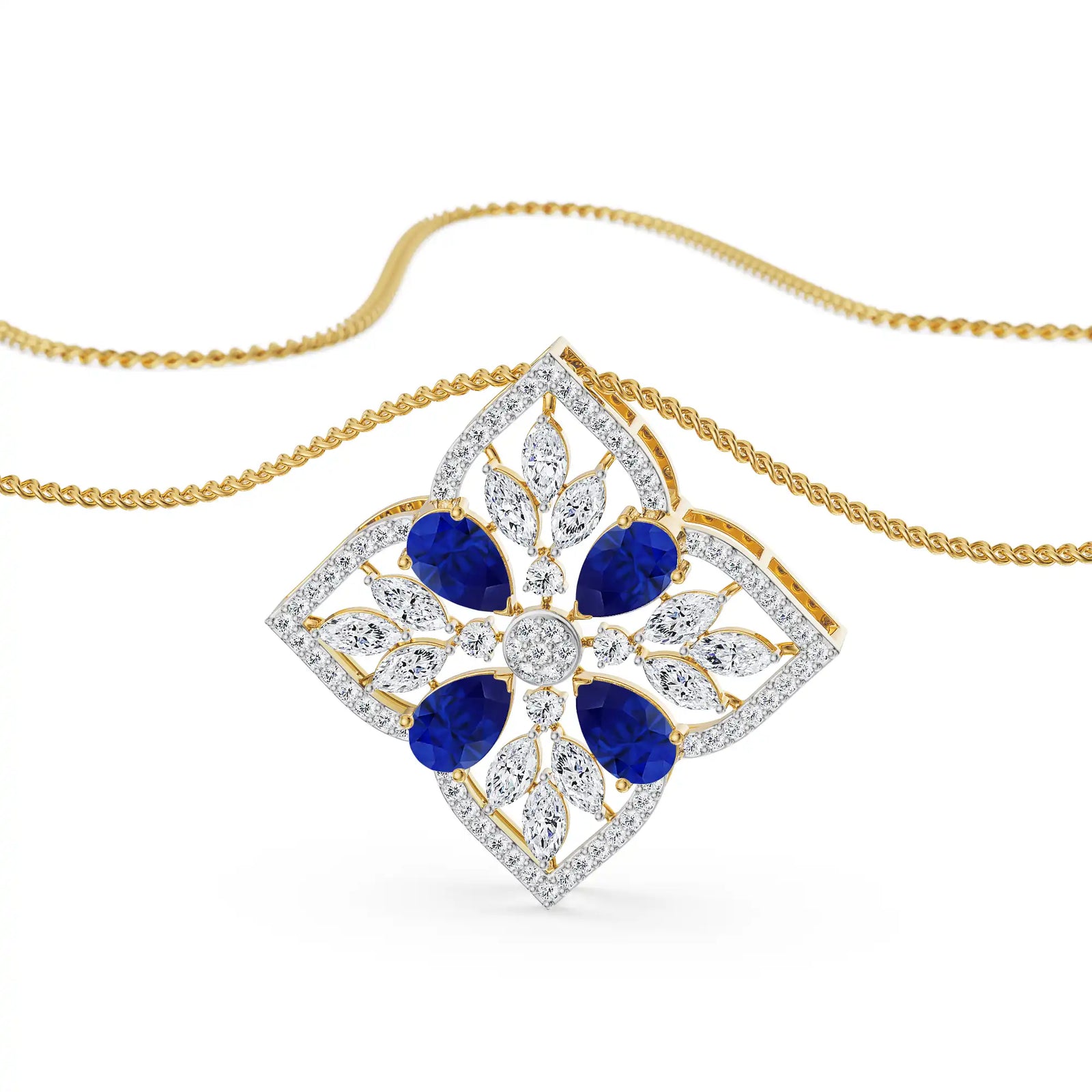 Blue Sapphire Lab Diamond Glamour Pendant - front view