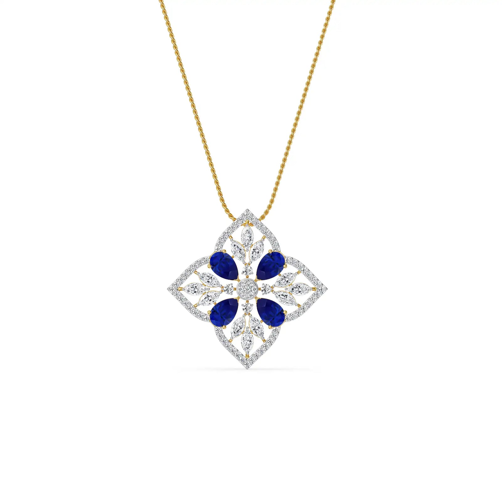 Blue Sapphire Lab Diamond Glamour Pendant - perspective view - front view