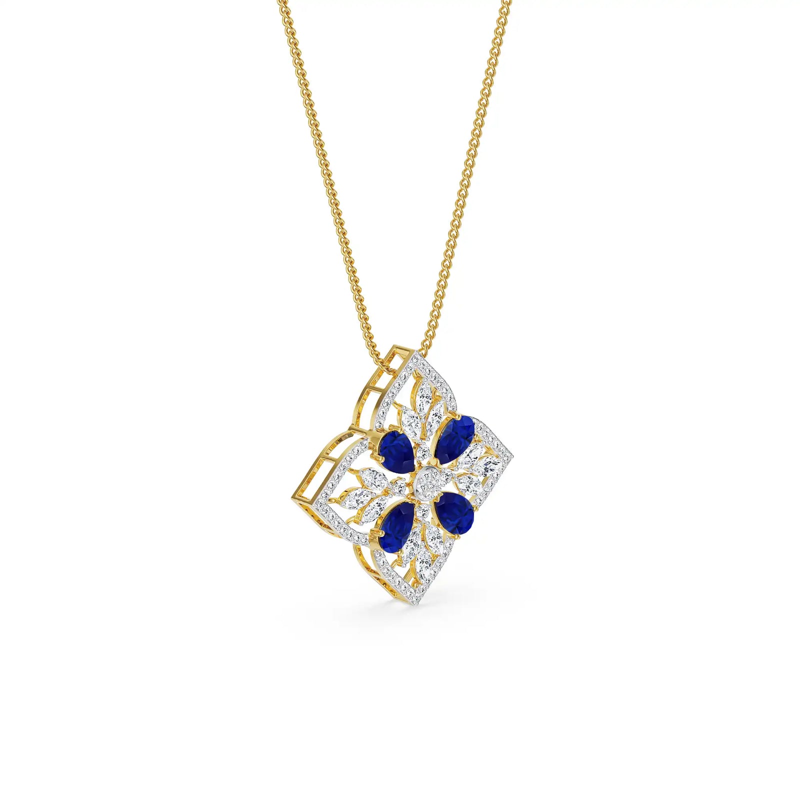 Blue Sapphire Lab Diamond Glamour Pendant - side view