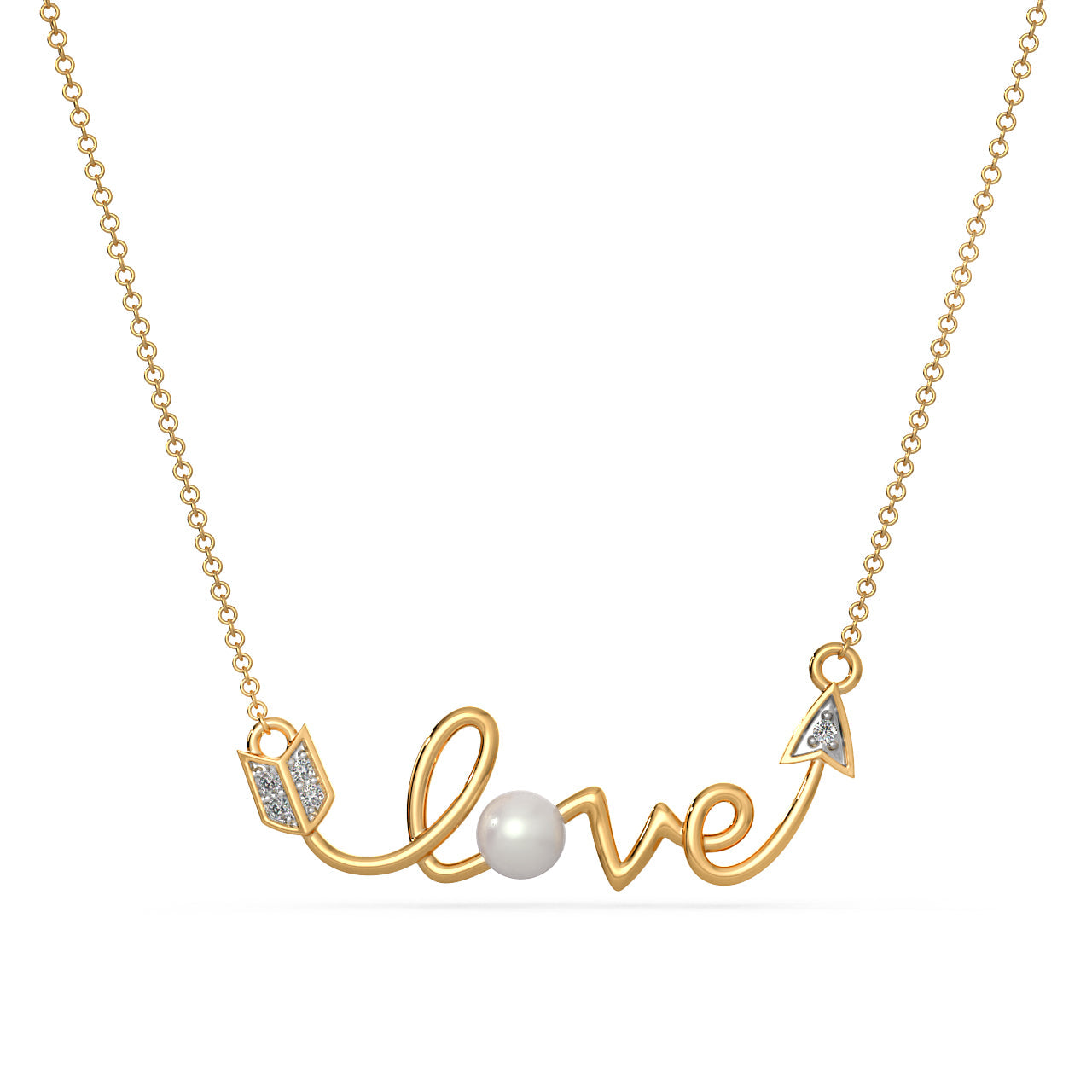 Lab Grown Diamond and Pearl Love Necklace 9KT