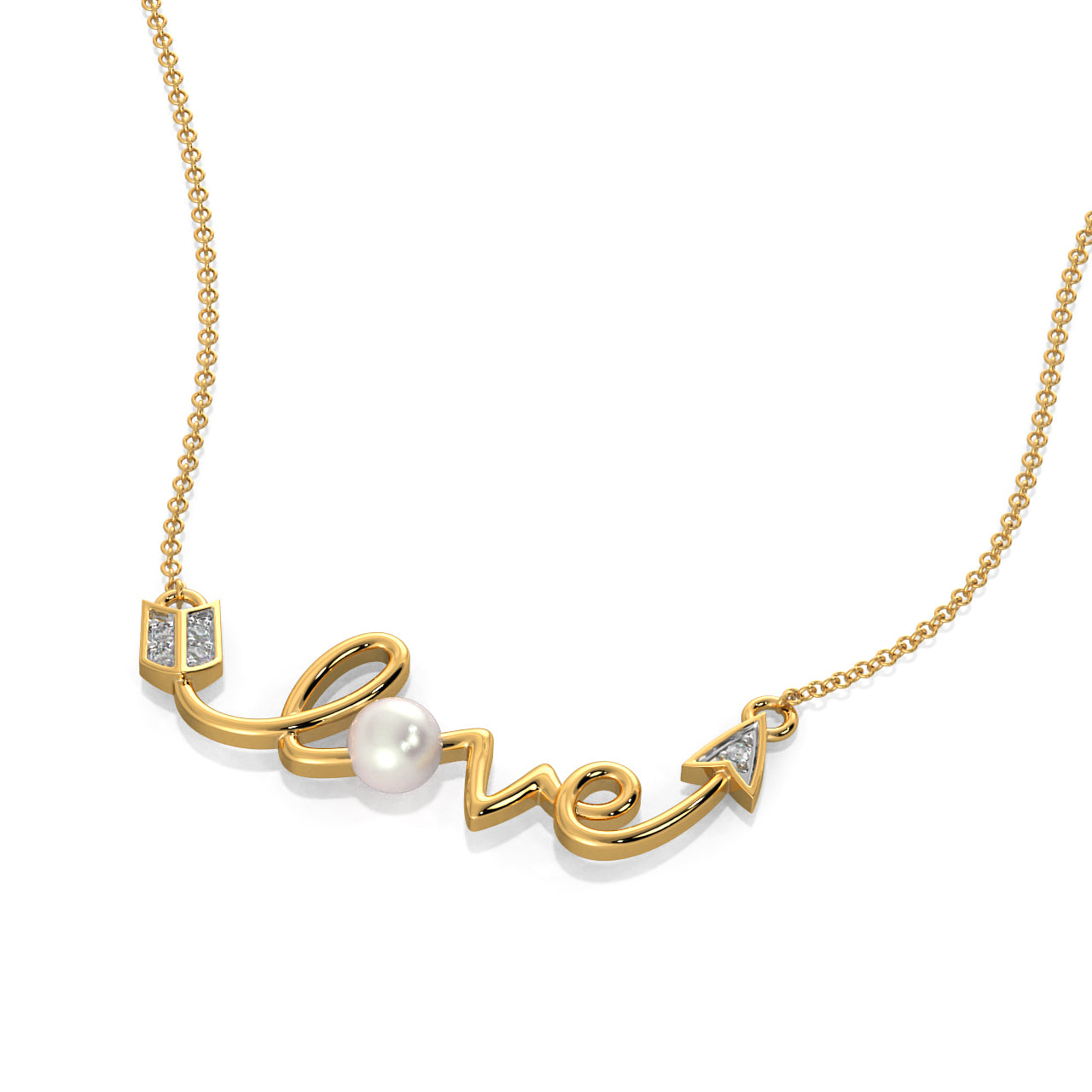 Lab Grown Diamond and Pearl Love Necklace