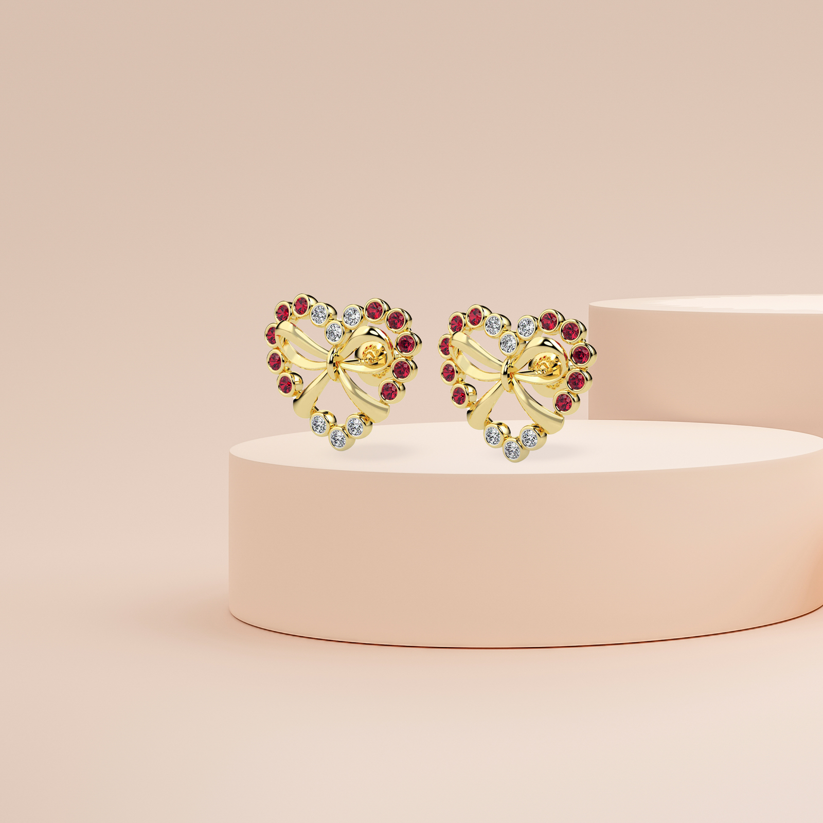 Bow and Heart Stud Earrings Prospective View