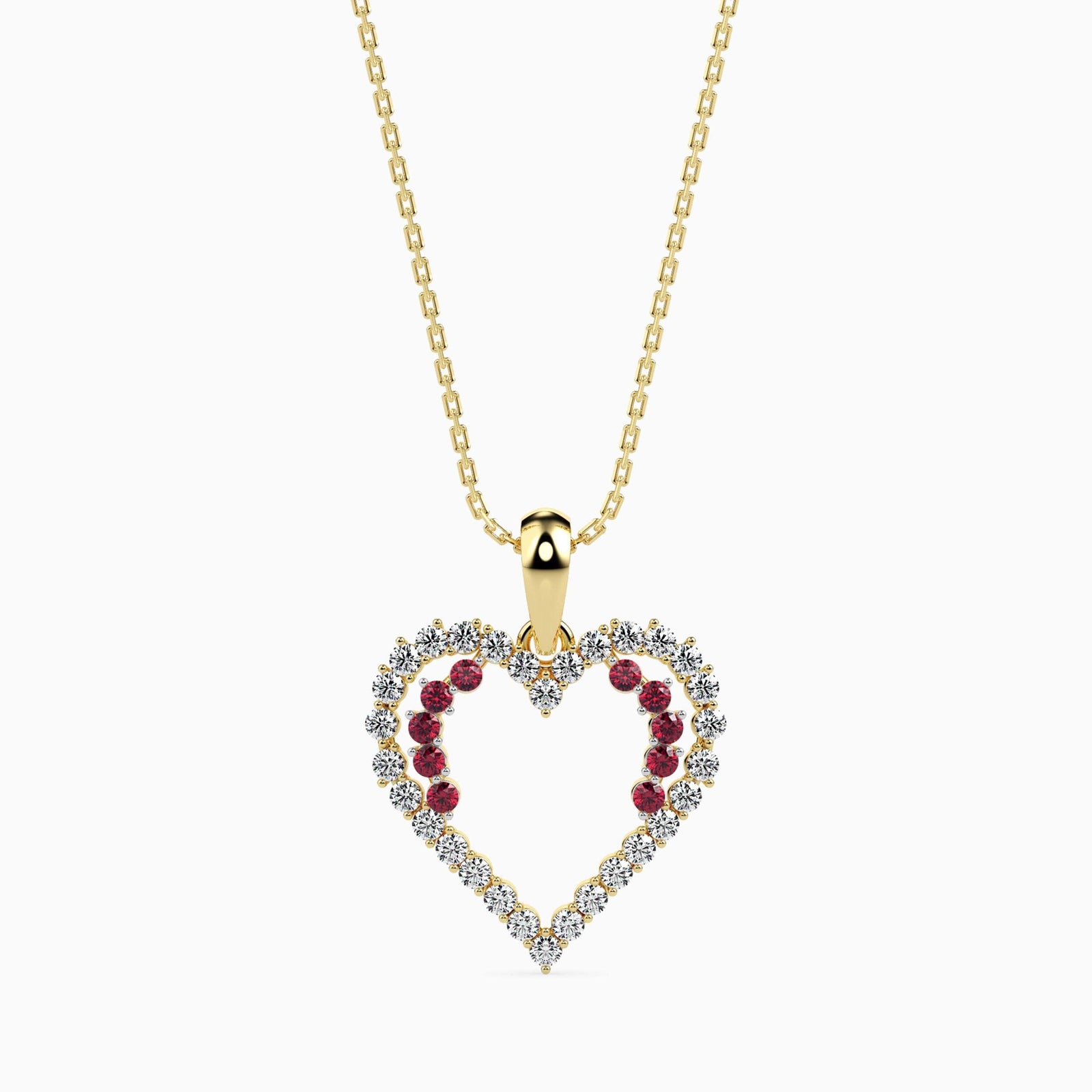 Ritzy Ruby and Diamond Heart Pendant Front view in 9KT