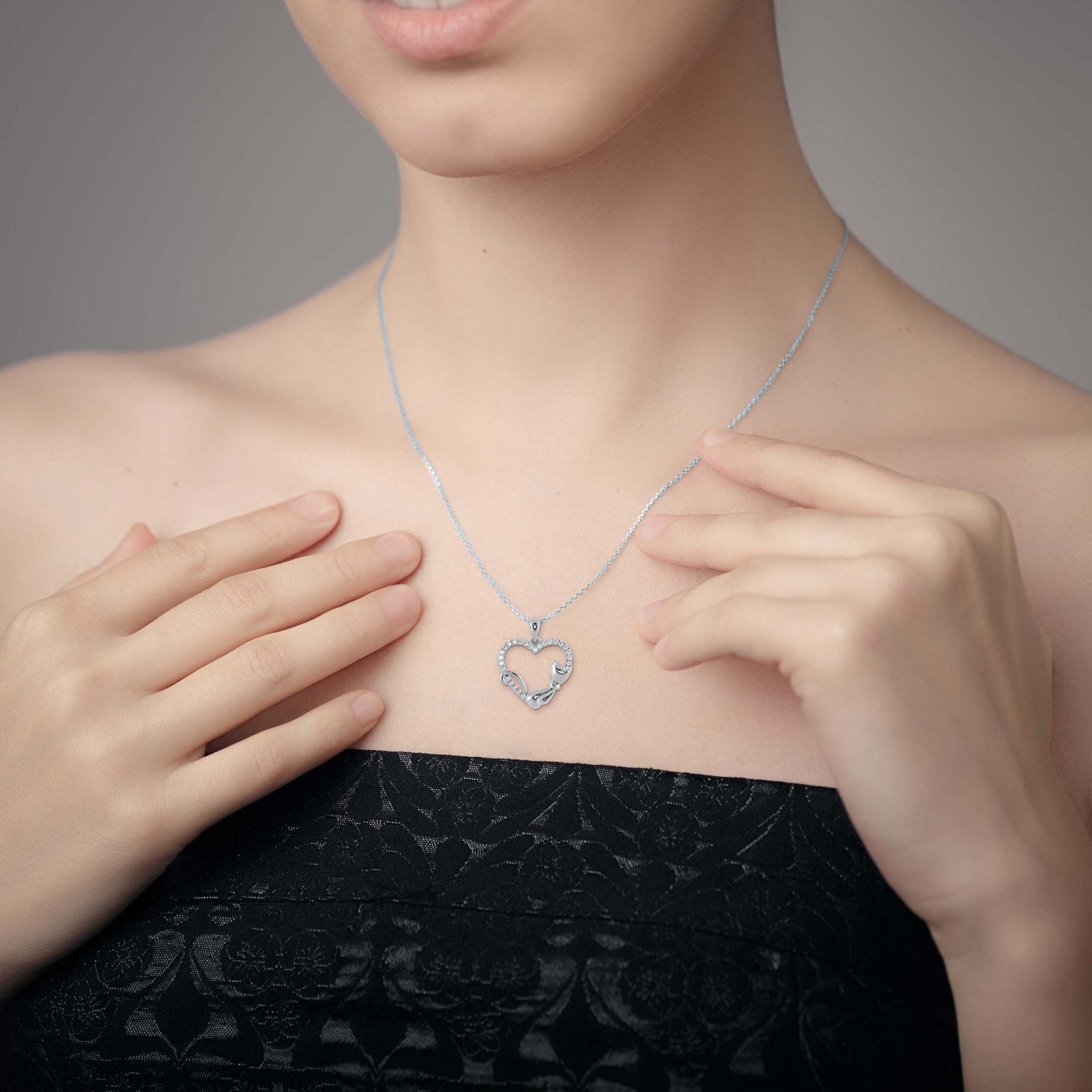 Whiskered Love Cat Diamond Pendant Prospective view