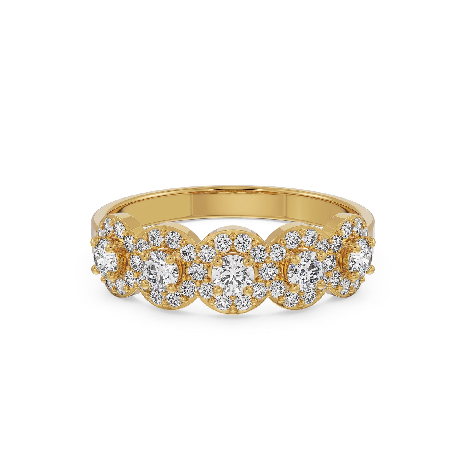 Five Stone Solitaire Halo Ring Front view