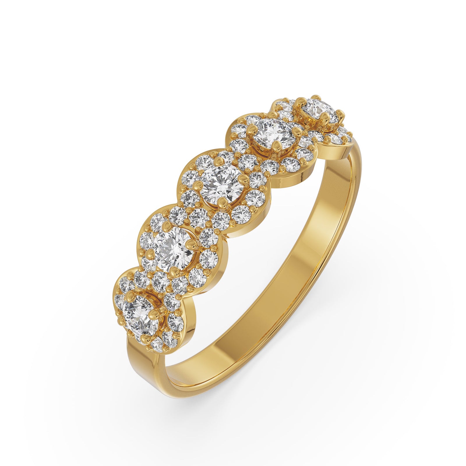 Five Stone Solitaire Halo Ring Top view